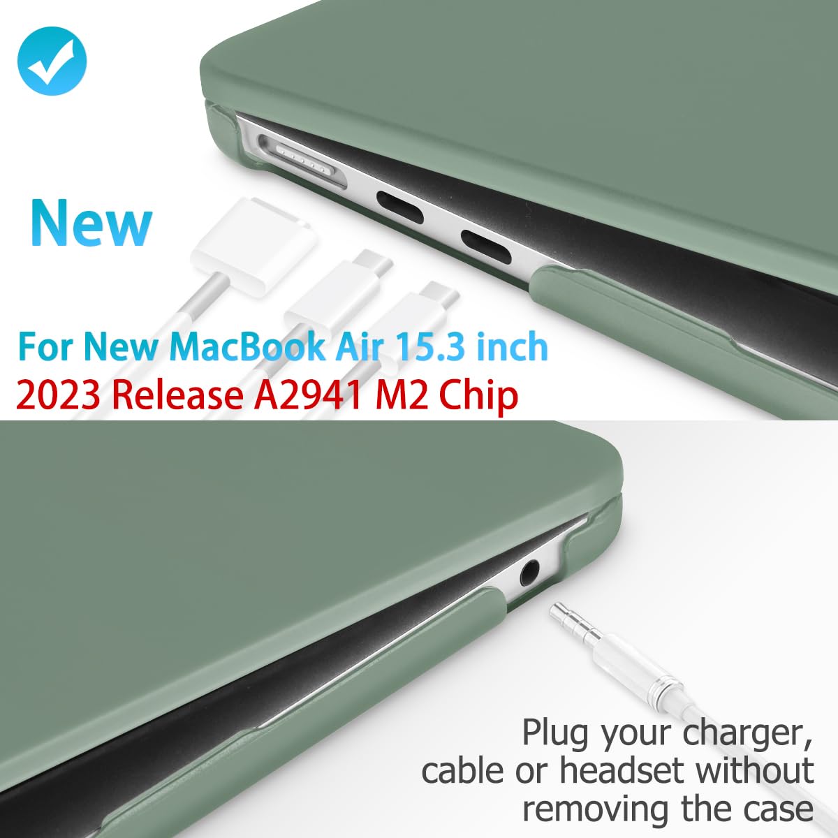 15 inch Air 2023 MacBook Air Matte Case  A2941 M2 Chip Hard Shell Case Keyboard Cover Midnight Green