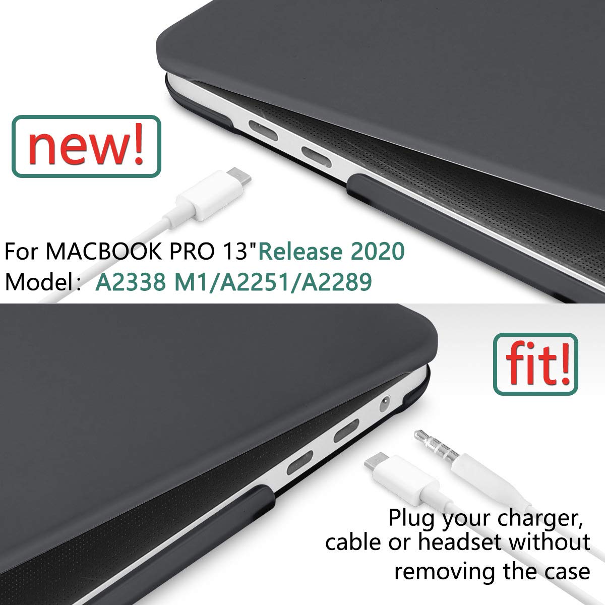 MacBook Pro 13 Inch Case 2016-2023 M1 M2 A2338 A2289 A2251 A2159 Hard Shell Case Keyboard Cover Black