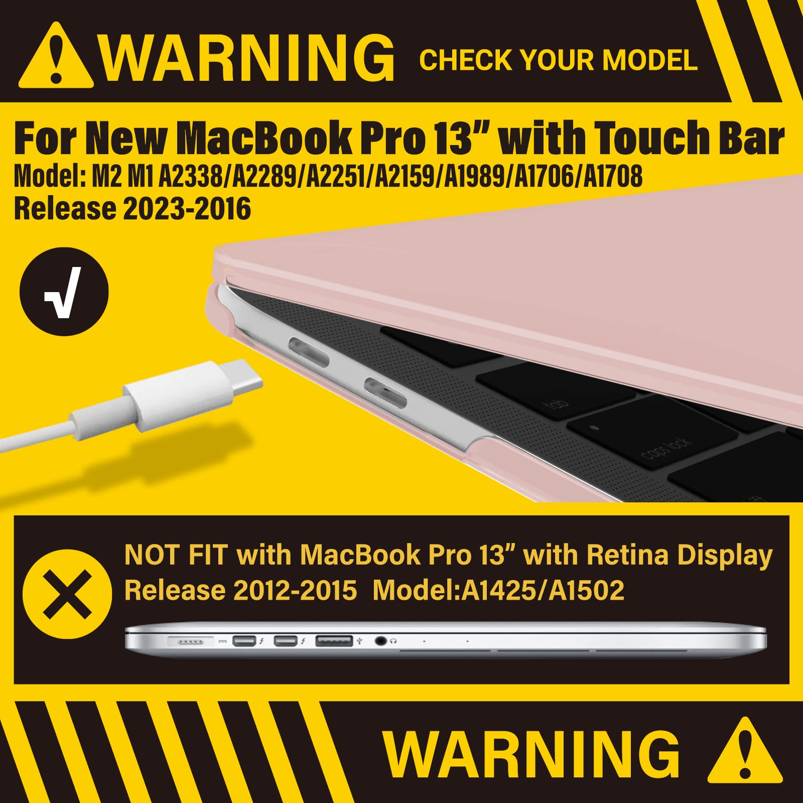 Suitable for  Sold Pink MacBook Pro 13 Inch Case 2016-2023 M1 M2 A2338 A2289 A2251 A2159 Hard Shell Case Keyboard Cover