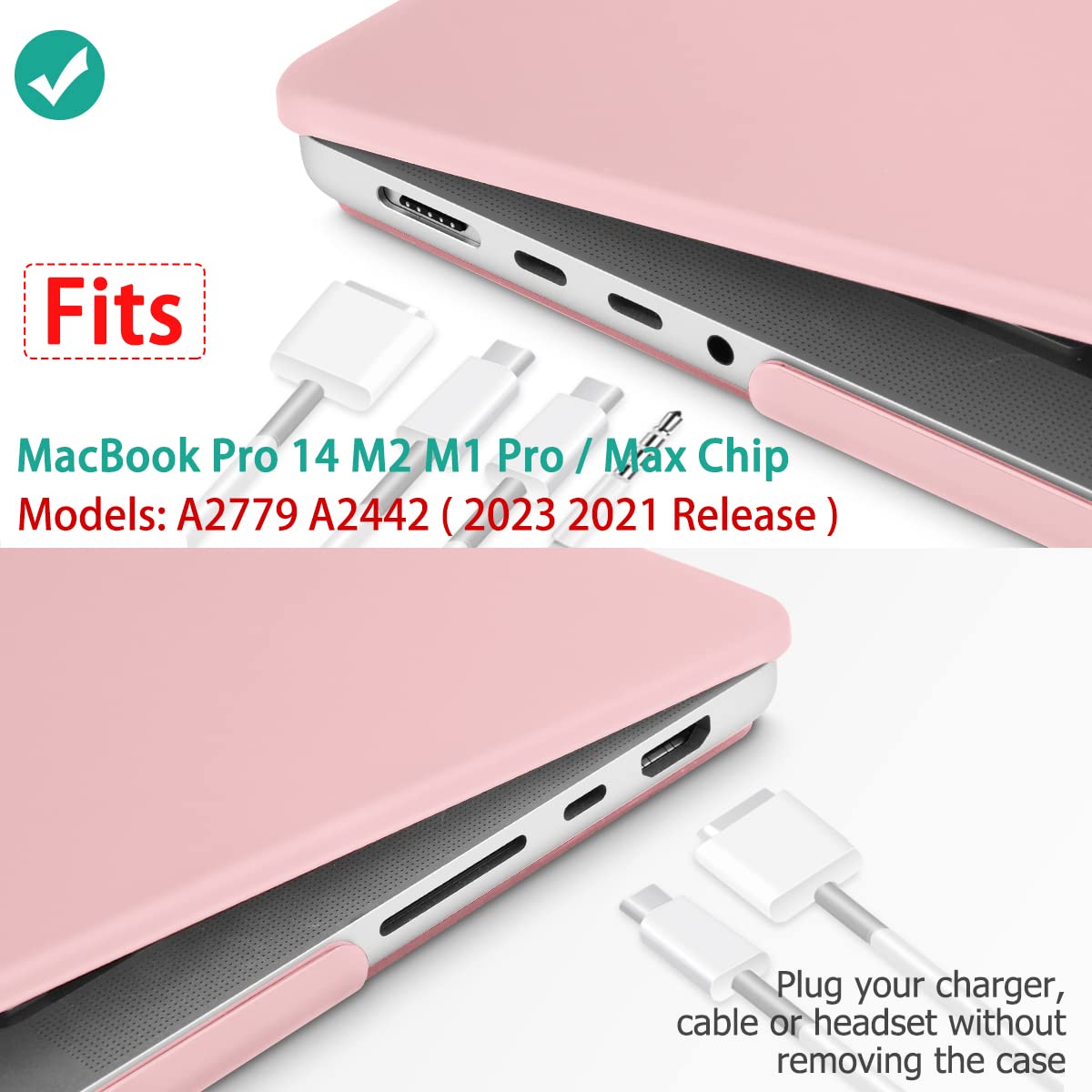 Suitable for MacBook Pro 14 Max Inch Case 2023 2022 2021 M2 A2779 M1 A2442 Hardshell Case Keyboard Cover Sold Pink