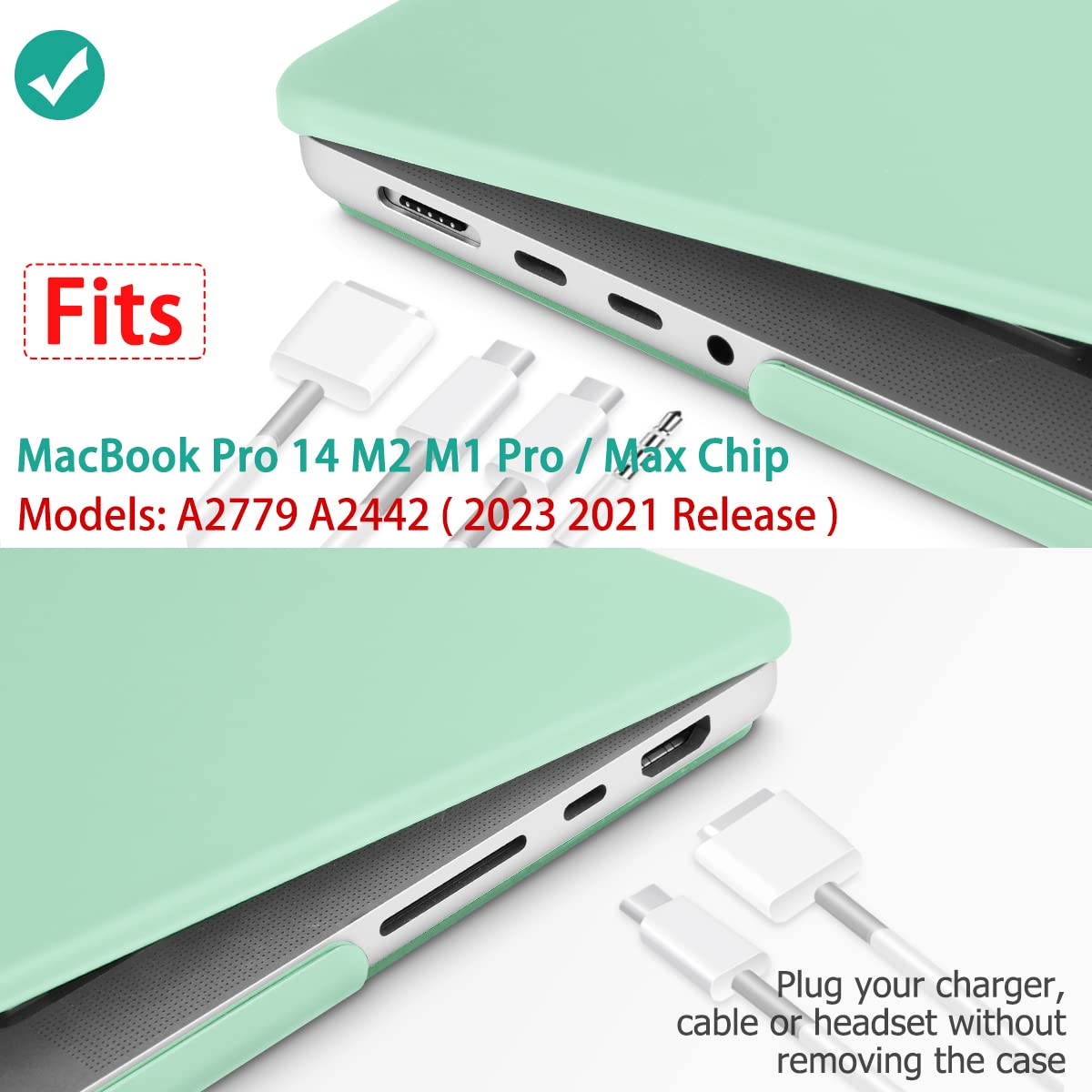 Suitable for  MacBook Pro 14 Max Inch Case 2023 2022 2021 M2 A2779 M1 A2442 Hardshell Case Keyboard Cover Green
