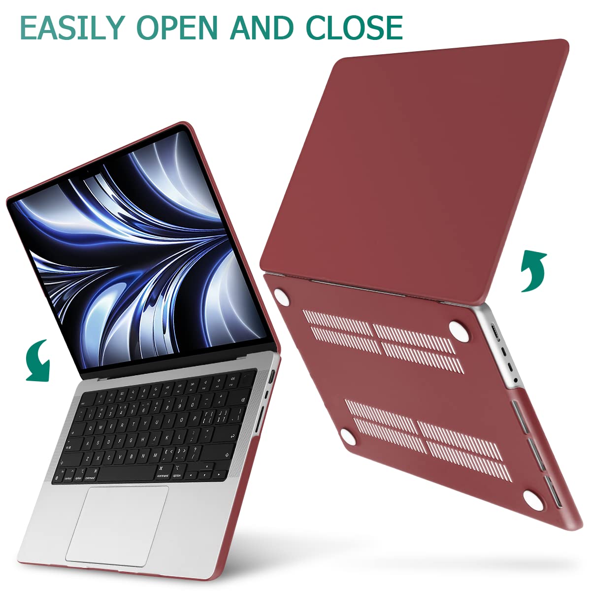 Suitable for  MacBook Pro 14 Max Inch Case 2023 2022 2021 M2 A2779 M1 A2442 Hardshell Case Keyboard Cover Wine Red