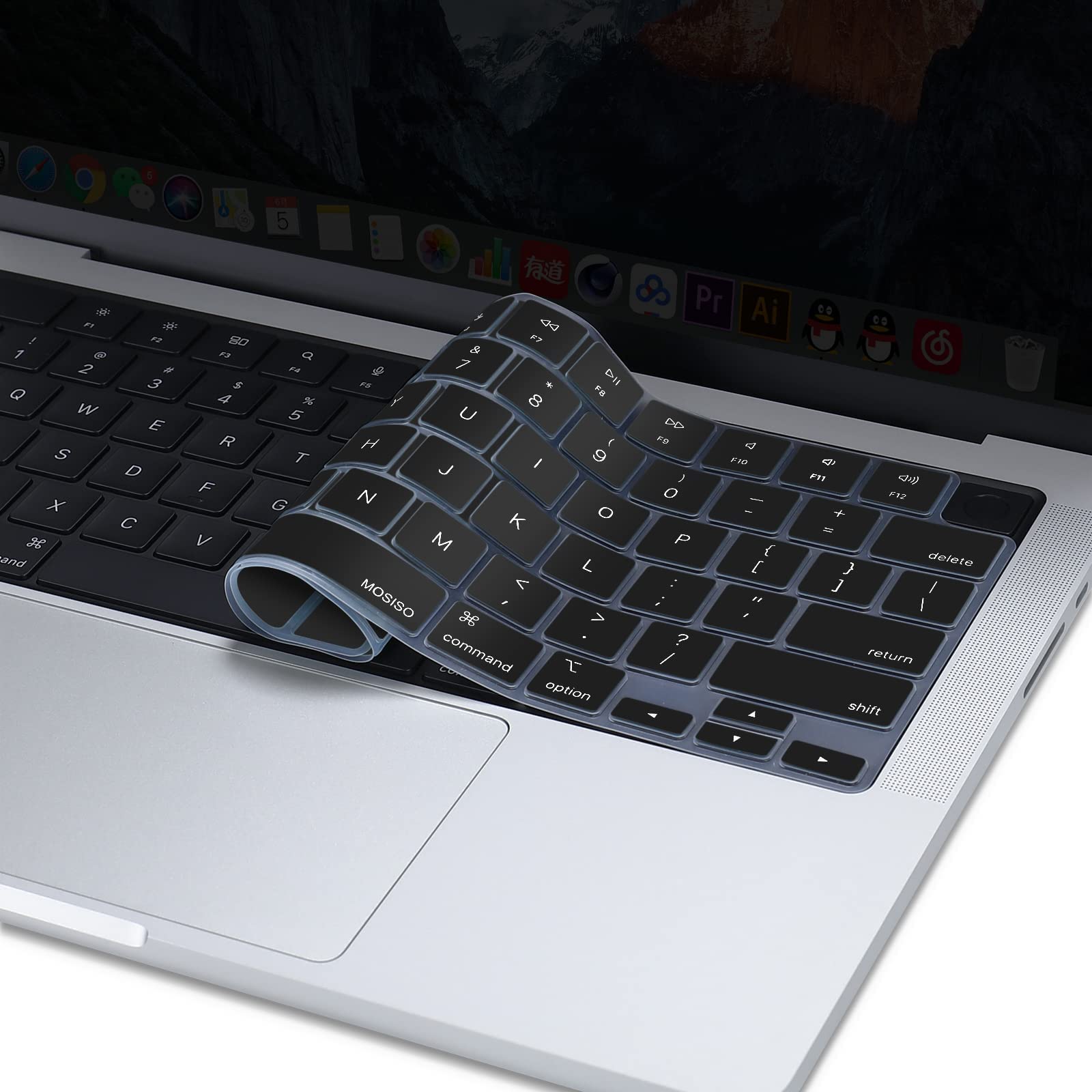 Keyboard Cover Skin For MacBook Air Pro 13 13.6 14 15.3 16 A2442 A2779 A2485 A2780 A2681 A2941 M1 M2 2021 to 2023 Black
