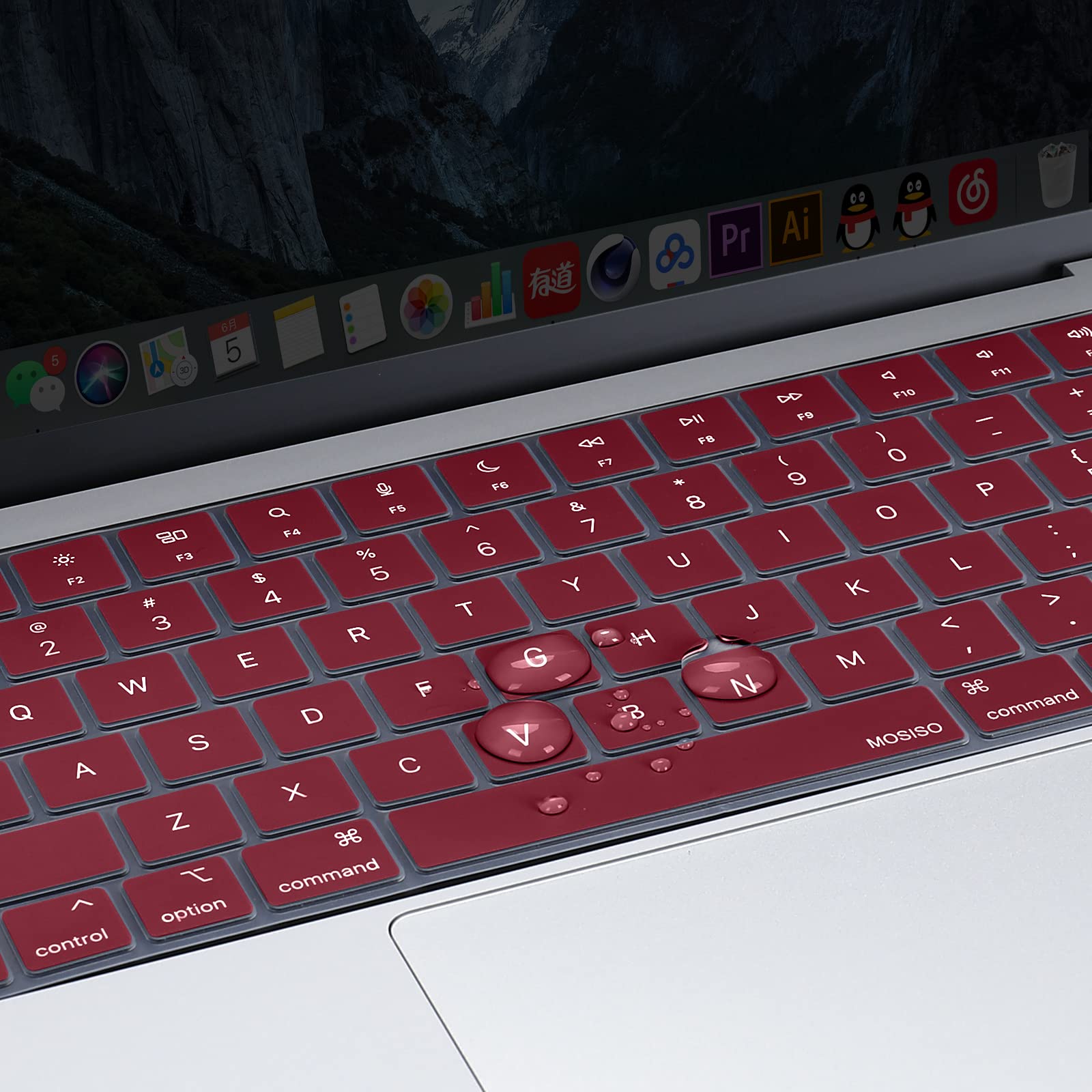 Keyboard Cover Skin For MacBook Air Pro 13 13.6 14 15.3 16 A2442 A2779 A2485 A2780 A2681 A2941 M1 M2 2021 to 2023 Wine Red