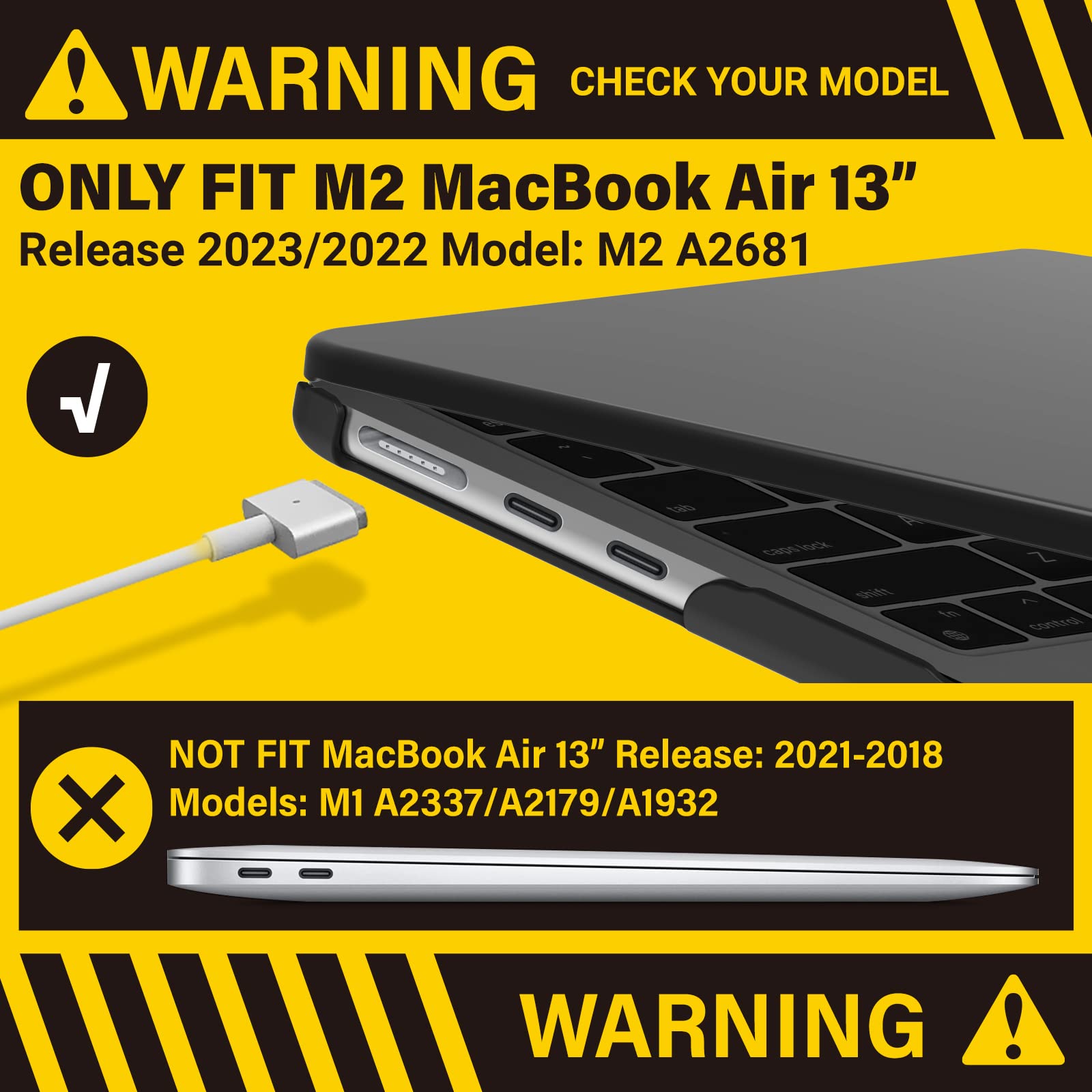 Suitable for  2023 2022 MacBook Air 13 inch case M2 Model A2681 Hard Shell Case Keyboard Cover Black