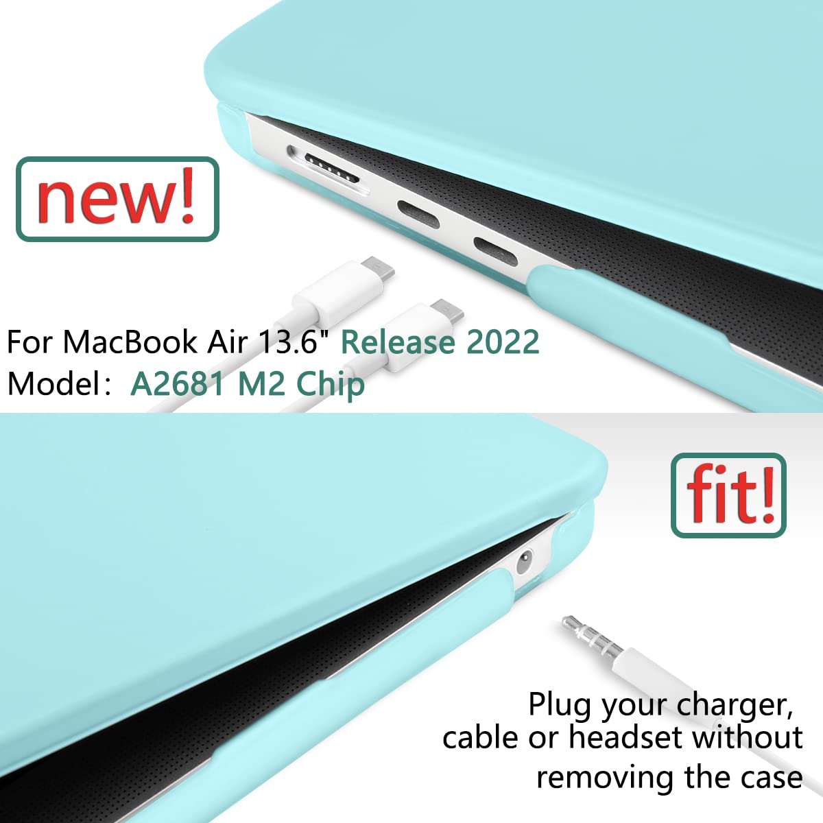 Suitable for  2023 2022 MacBook Air 13 inch case M2 Model A2681 Hard Shell Case Keyboard Cover Turquoise
