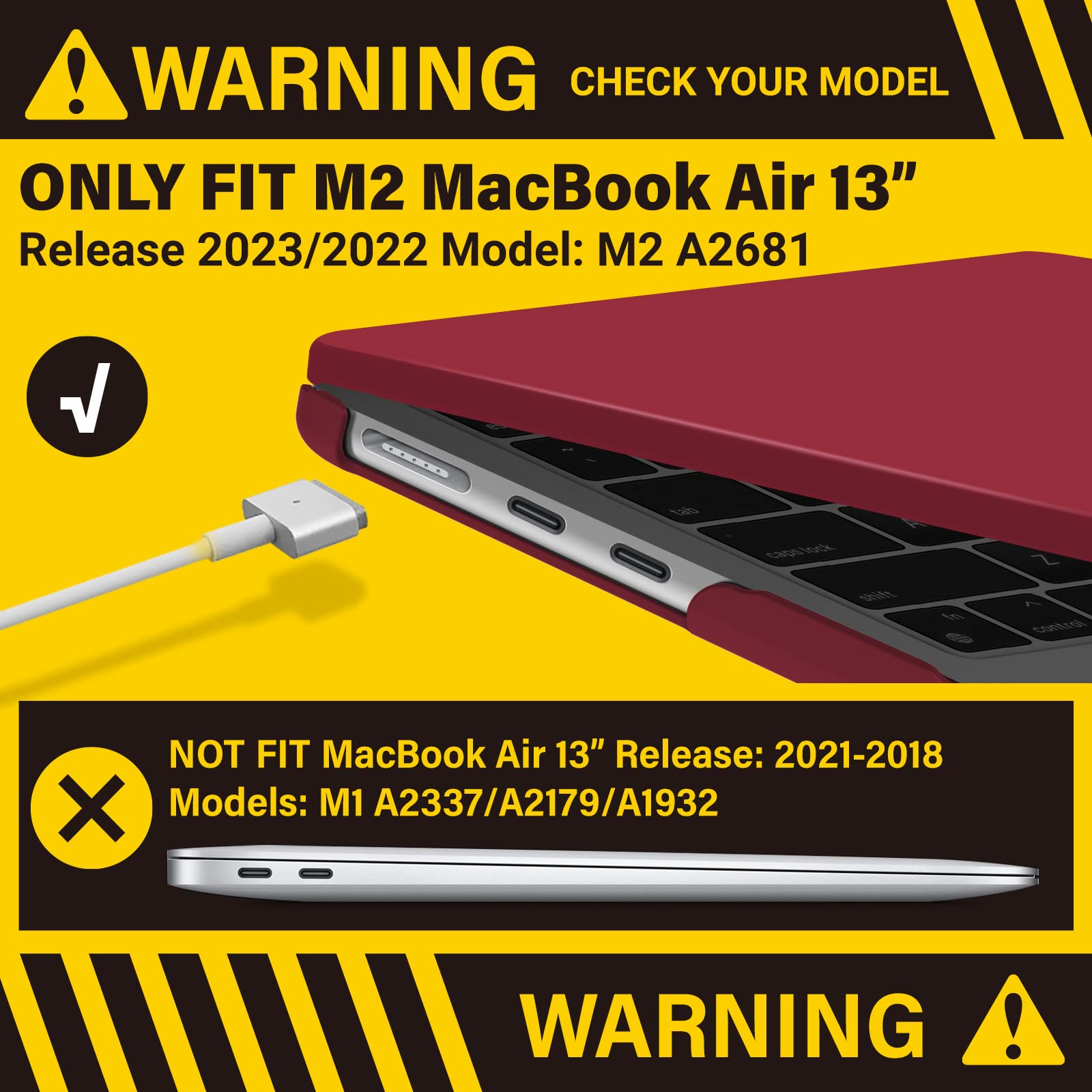 Suitable for  2023 2022 MacBook Air 13 inch case M2 Model A2681 Hard Shell Case Keyboard Cover Wine Red