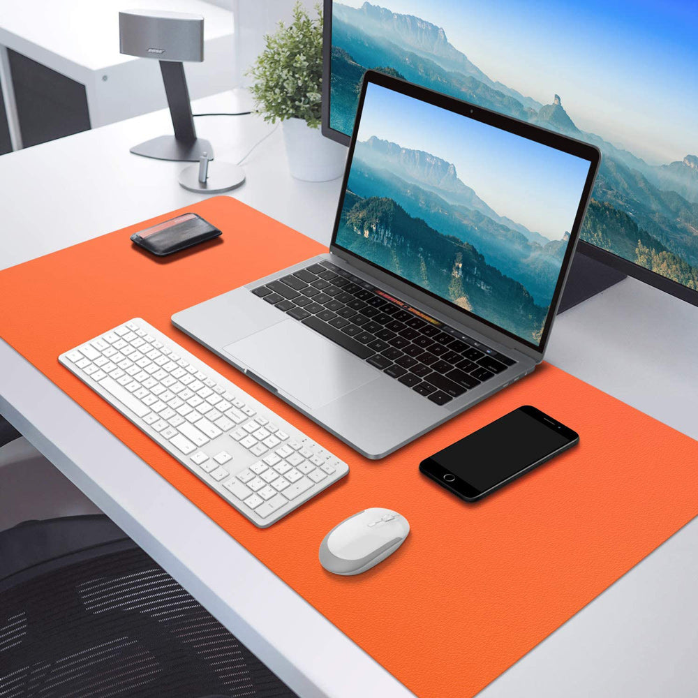 Orange 120cm*60cm Dual Side Office Desk Pad Waterproof PU Leather Computer Mouse Pad