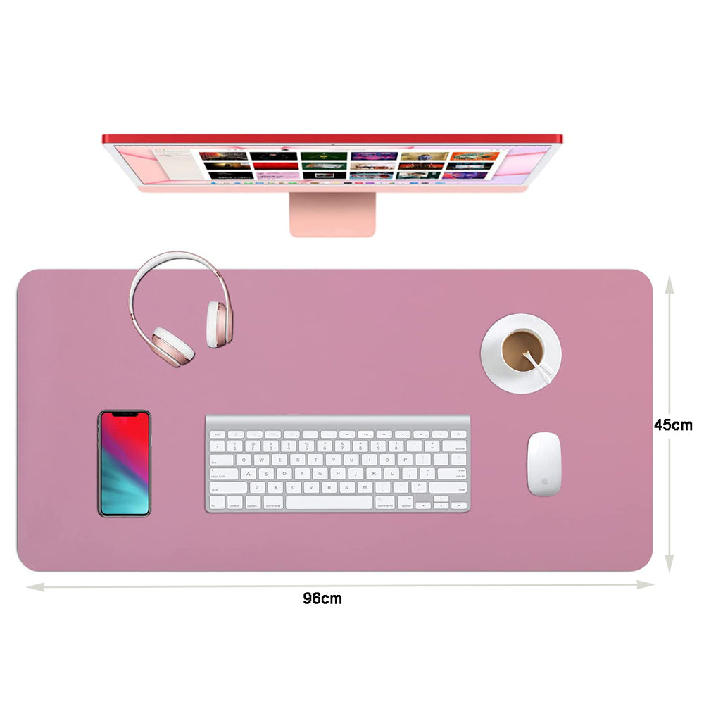 Pink 90cm*45cm Dual Side Office Desk Pad Waterproof PU Leather Computer Mouse Pad