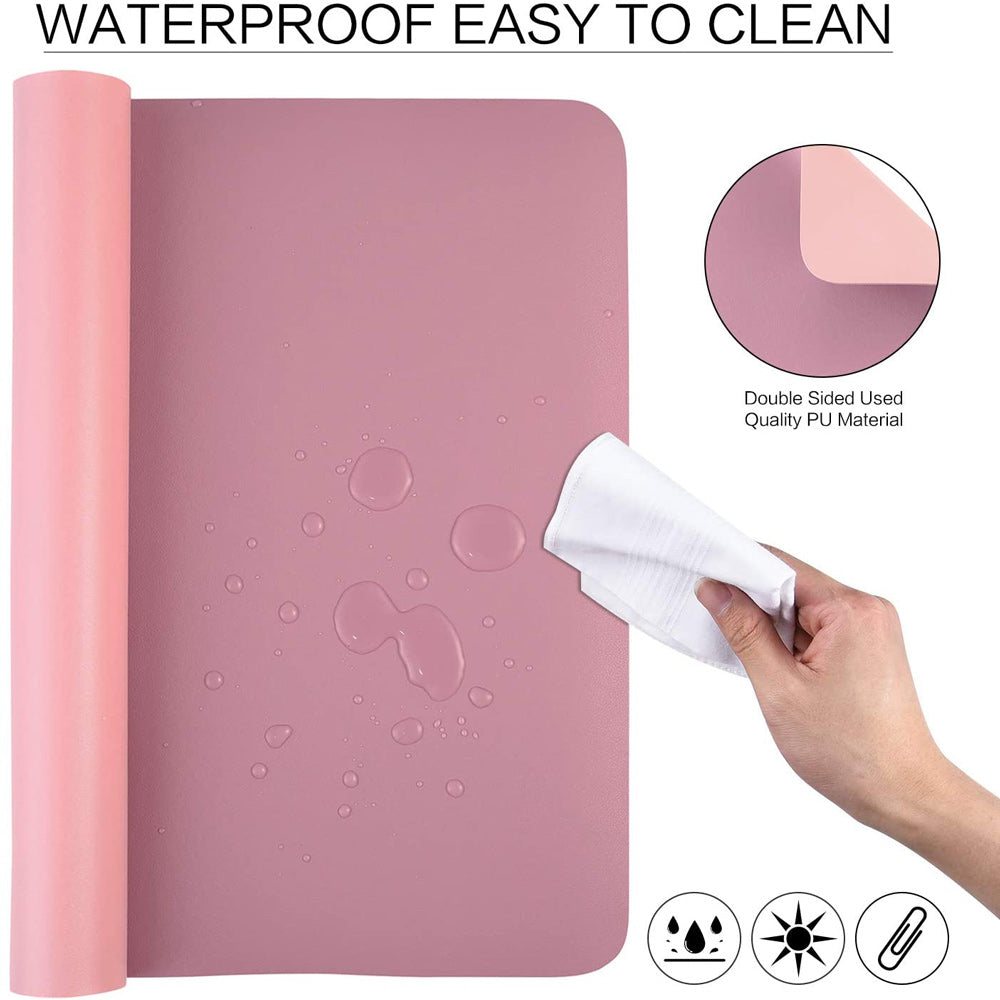 Pink 90cm*45cm Dual Side Office Desk Pad Waterproof PU Leather Computer Mouse Pad