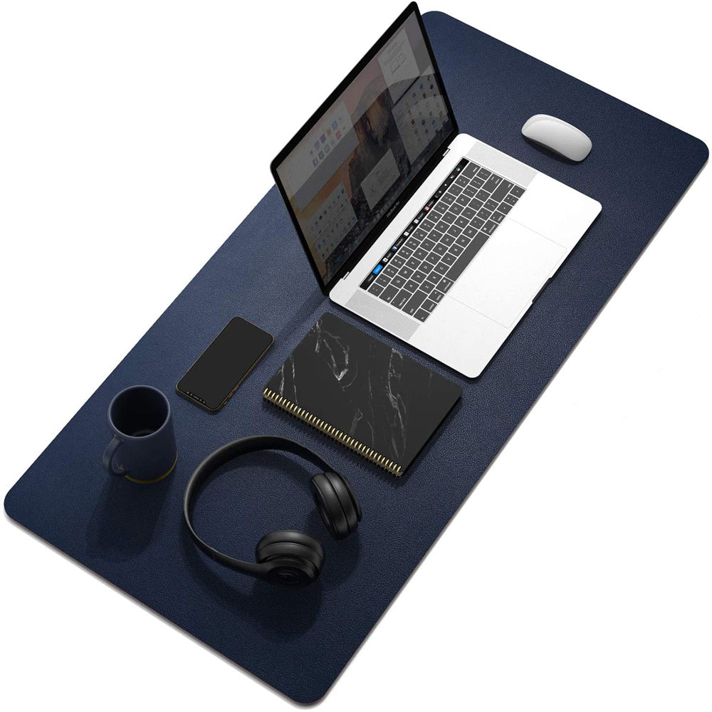 Dark Blue 90cm*45cm Dual Side Office Desk Pad Waterproof PU Leather Computer Mouse Pad