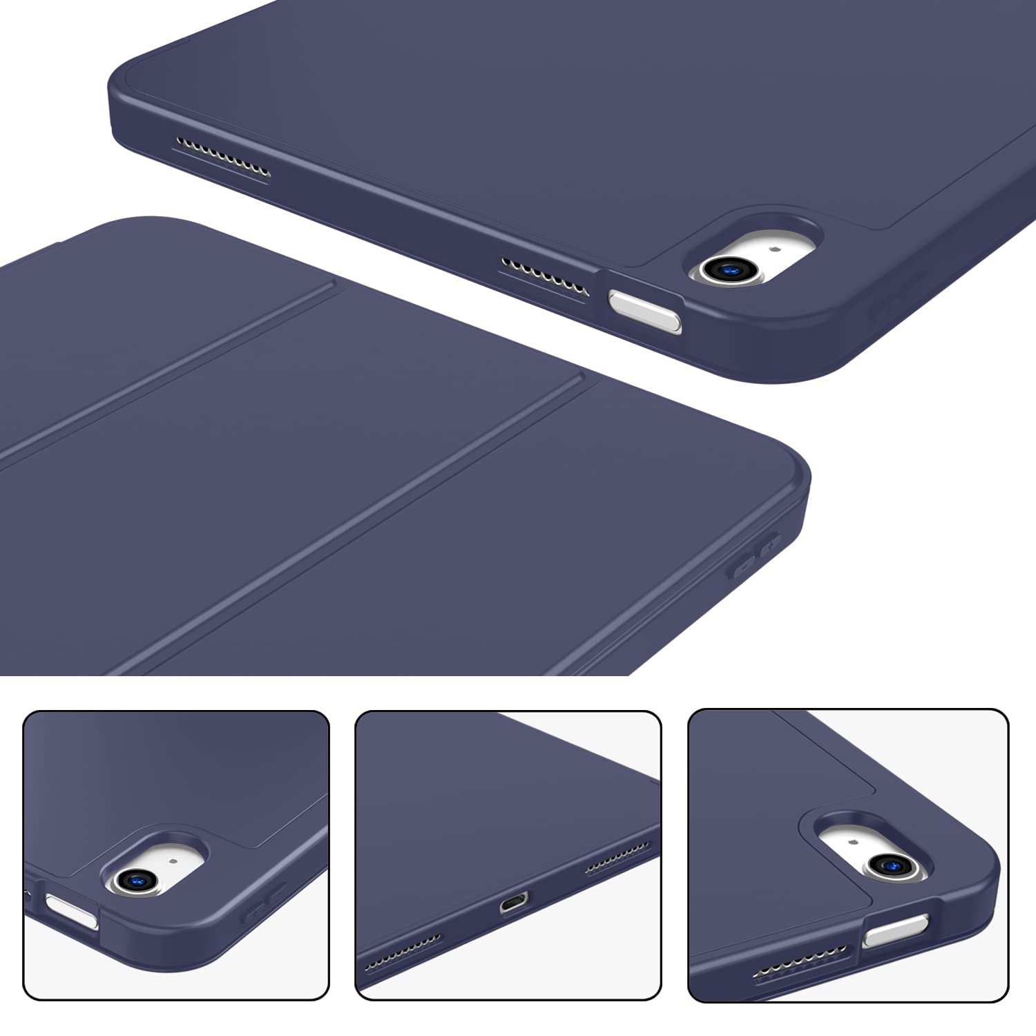 iPad 10th Case 10.9 Inch 2022 with Pencil Holder, Smart iPad Case with Soft TPU Auto Wake Sleep Dark Blue