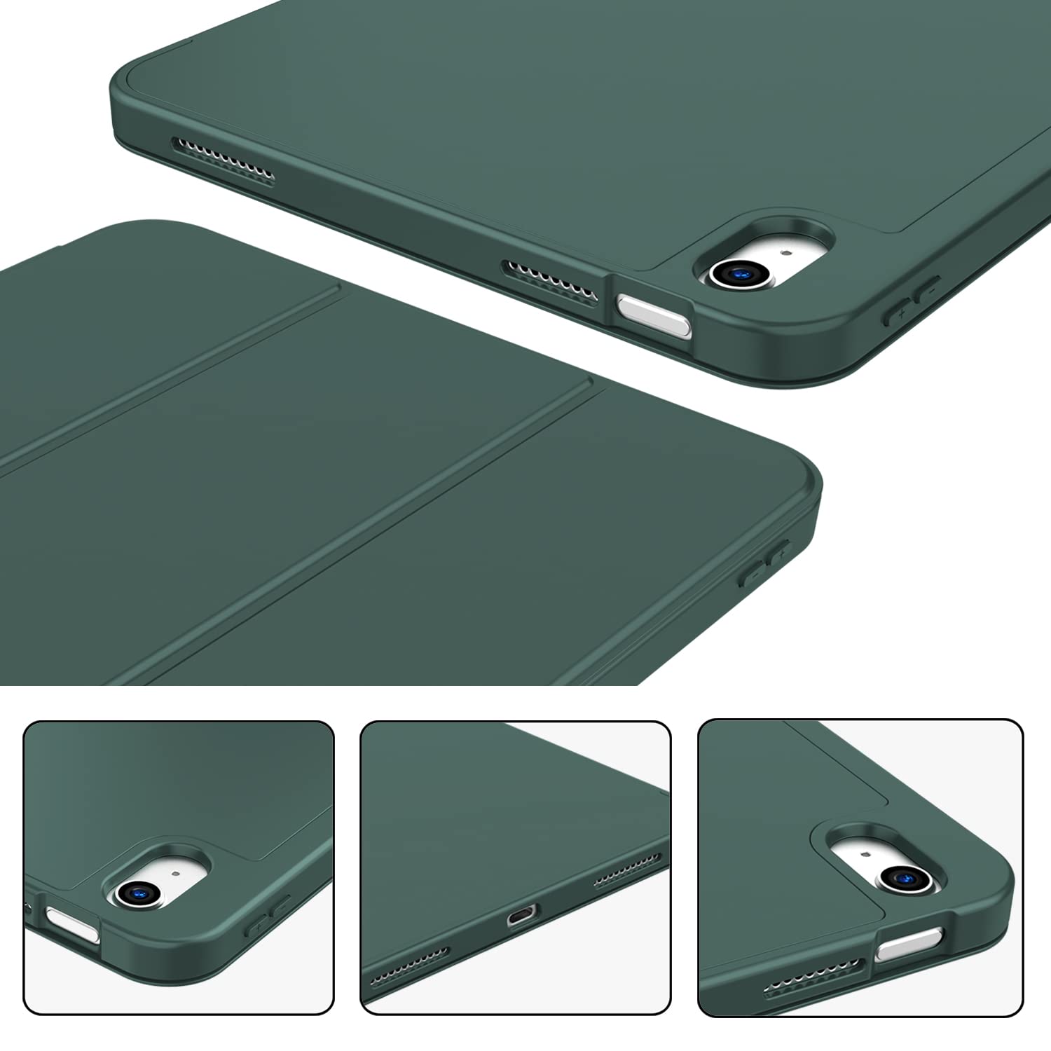 iPad 10th Case 10.9 Inch 2022 with Pencil Holder, Smart iPad Case with Soft TPU Auto Wake Sleep Dark Green