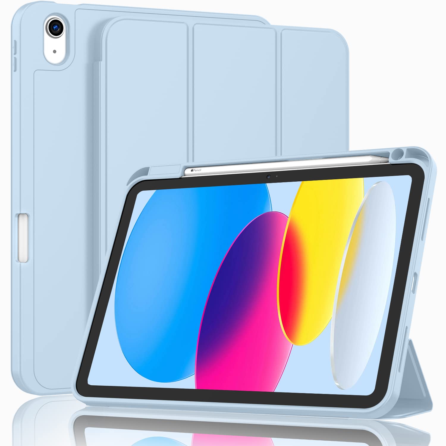 iPad 10th Case 10.9 Inch 2022 with Pencil Holder, Smart iPad Case with Soft TPU Auto Wake Sleep Sky Blue