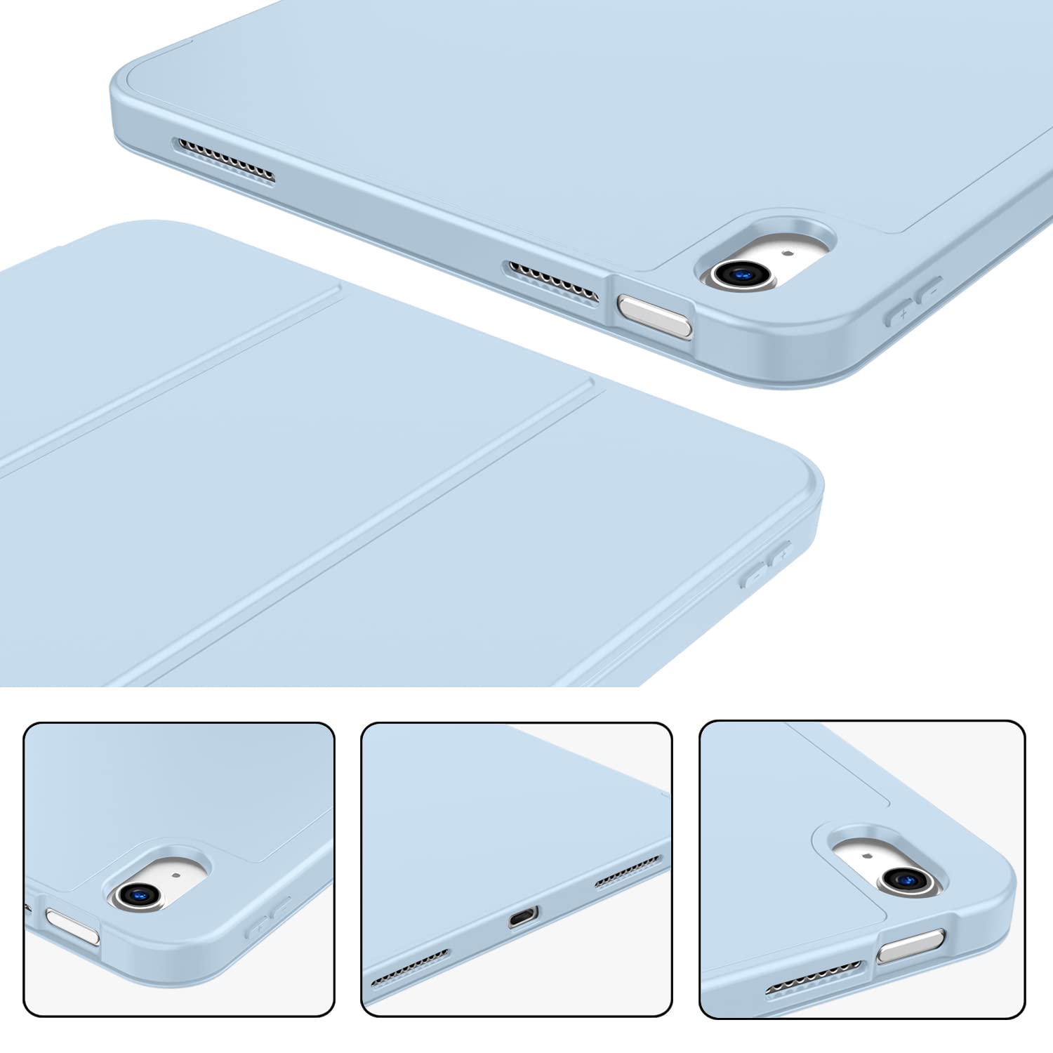 iPad 10th Case 10.9 Inch 2022 with Pencil Holder, Smart iPad Case with Soft TPU Auto Wake Sleep Sky Blue