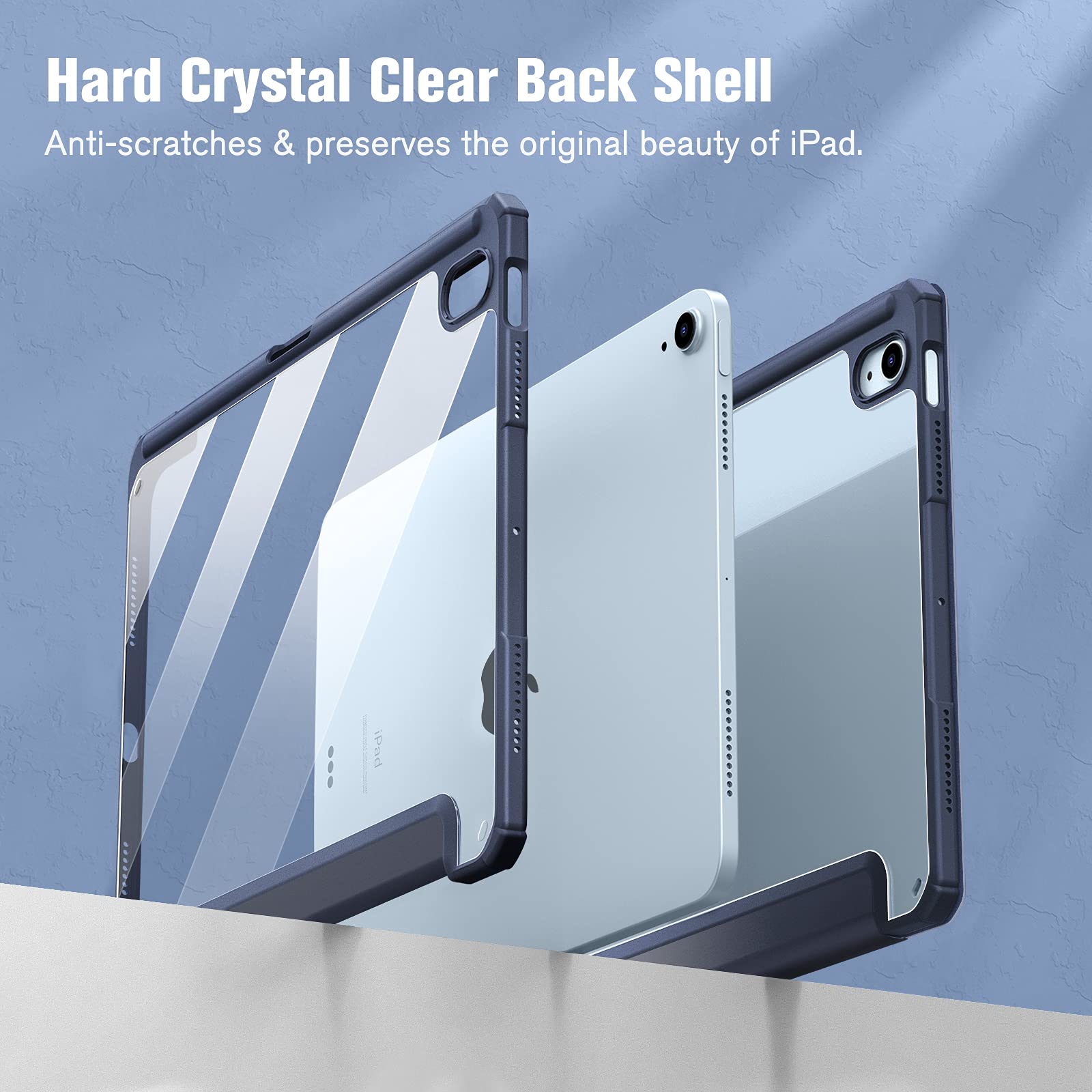 iPad 10th Case 10.9 Inch 2022 with Pencil Holder, Smart iPad Clear Case with Soft TPU Auto Wake Sleep Dark Blue