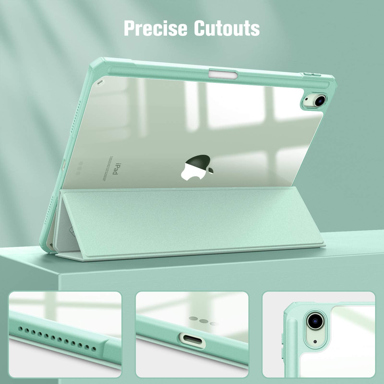iPad 10th Case 10.9 Inch 2022 with Pencil Holder, Smart iPad Clear Case with Soft TPU Auto Wake Sleep Green