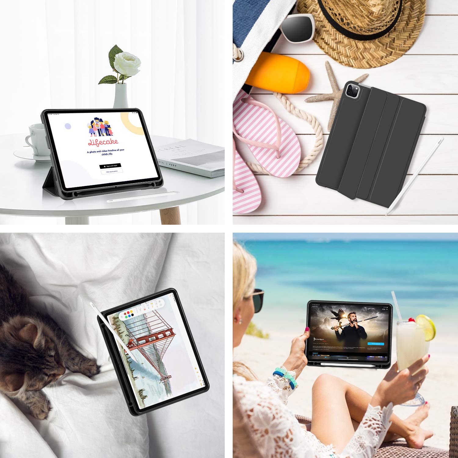 iPad Pro 11 Inch 2020 Soft Tpu Smart Premium Case Auto Sleep Wake Stand Cover Pencil holder Black