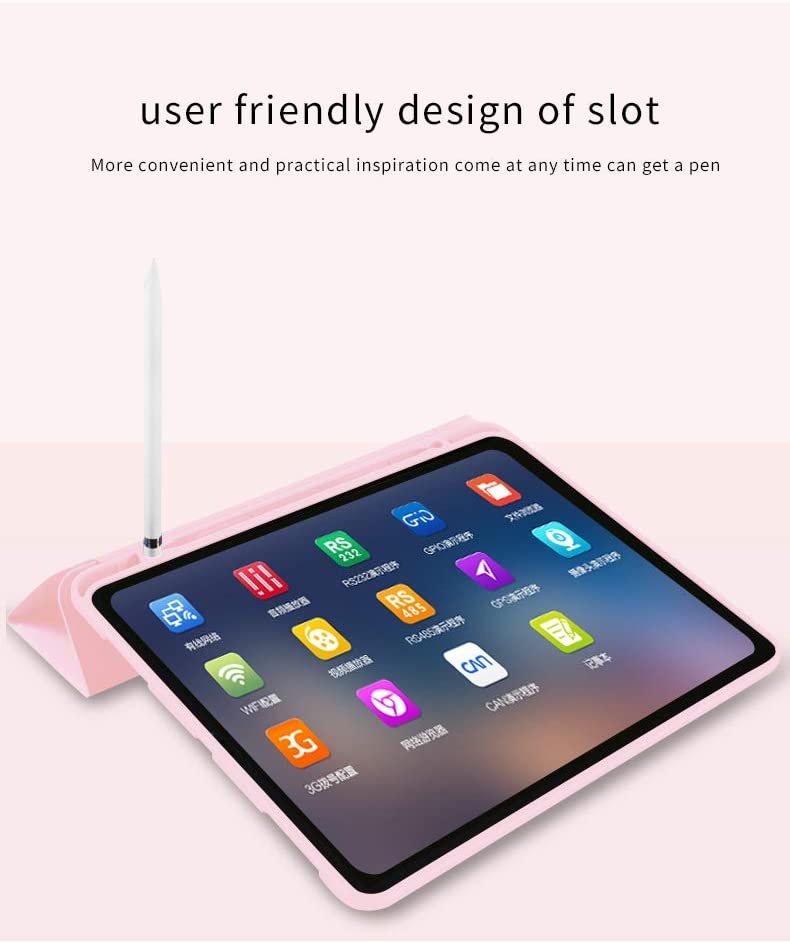 iPad Pro 11 Inch 2020 Soft Tpu Smart Premium Case Auto Sleep Wake Stand Cover Pencil holder Pink