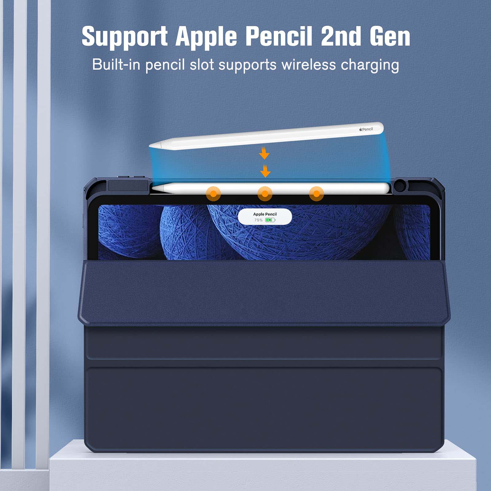iPad Pro 11 Inch 2020-2022 Soft Tpu Smart Premium Case Auto Sleep Wake Stand Clear Cover Pencil holder navy blue