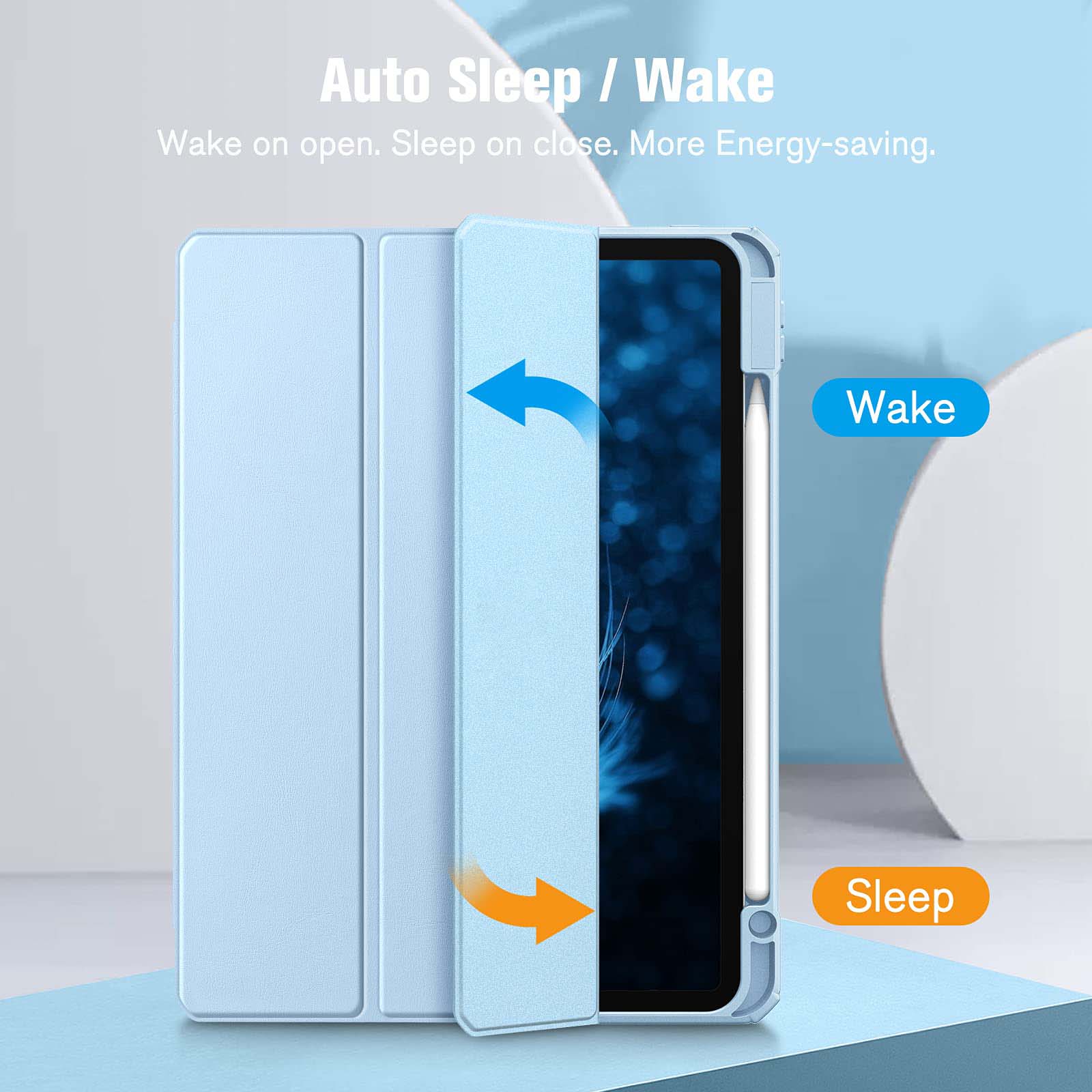 iPad Pro 11 Inch 2020-2022 Soft Tpu Smart Premium Case Auto Sleep Wake Stand Clear Cover Pencil holder ice blue