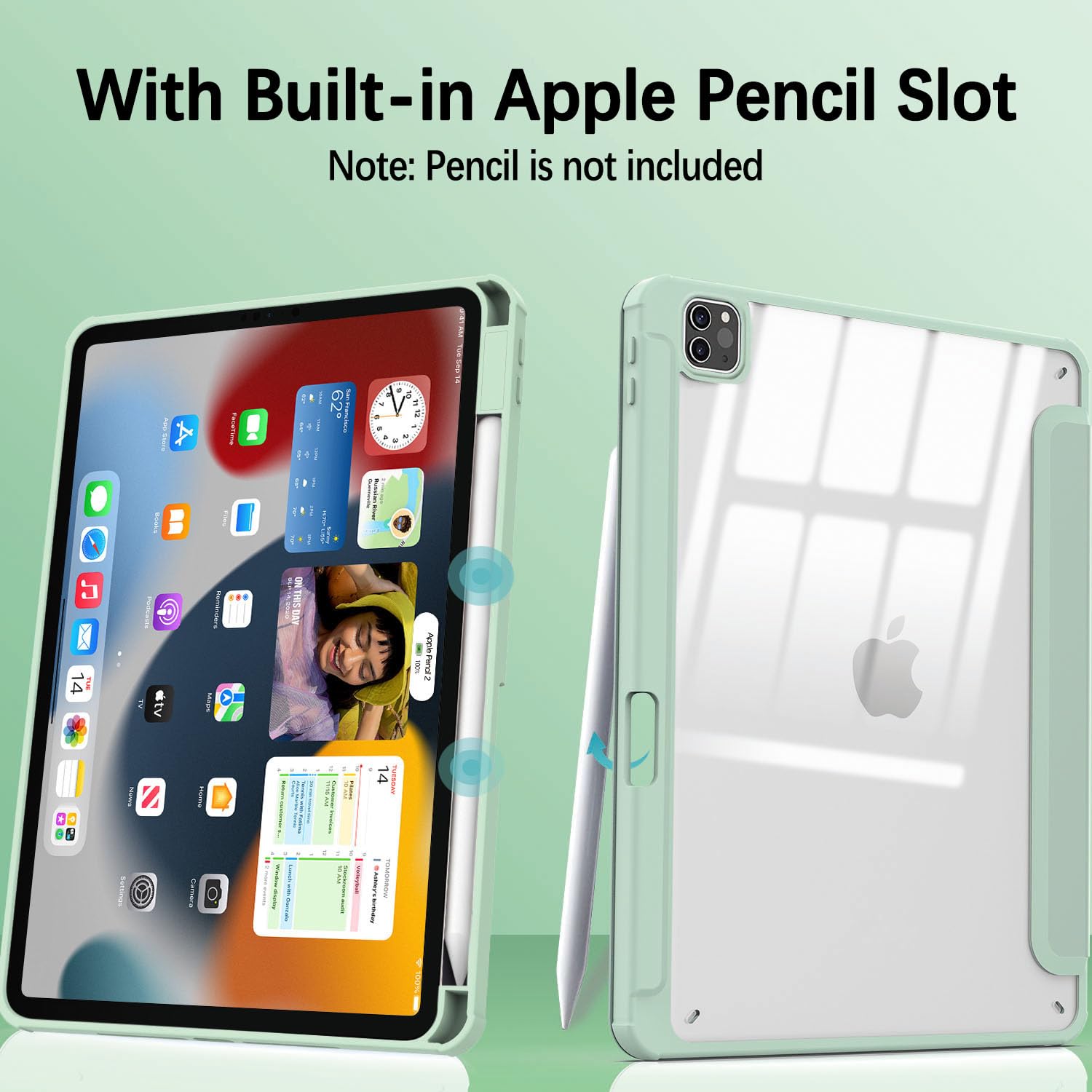 iPad Pro 11 Inch 2020-2022 Soft Tpu Smart Premium Case Auto Sleep Wake Stand Clear Cover Pencil holder Green
