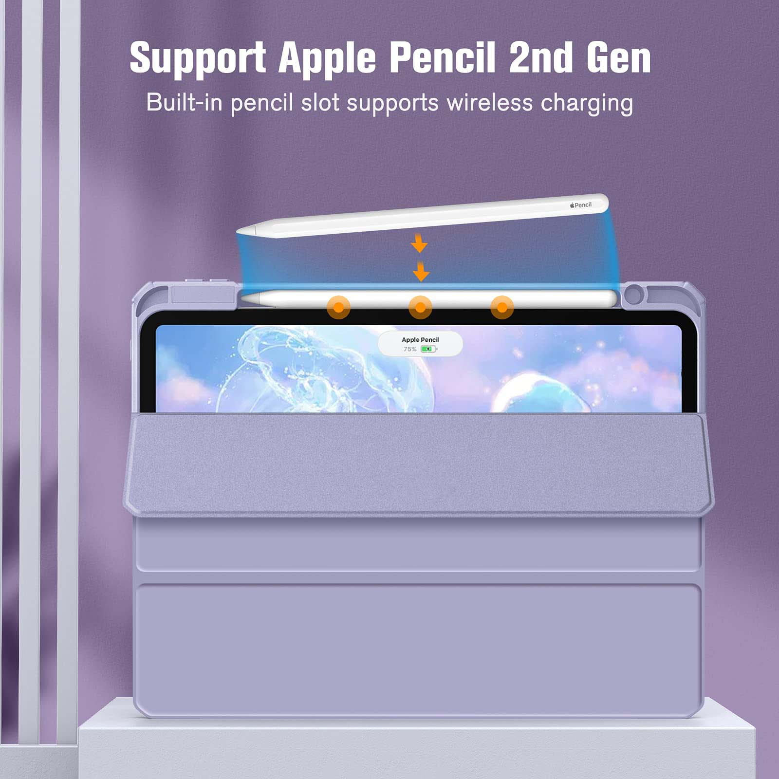 iPad Pro 11 Inch 2020-2022 Soft Tpu Smart Premium Case Auto Sleep Wake Stand Clear Cover Pencil holder Purple