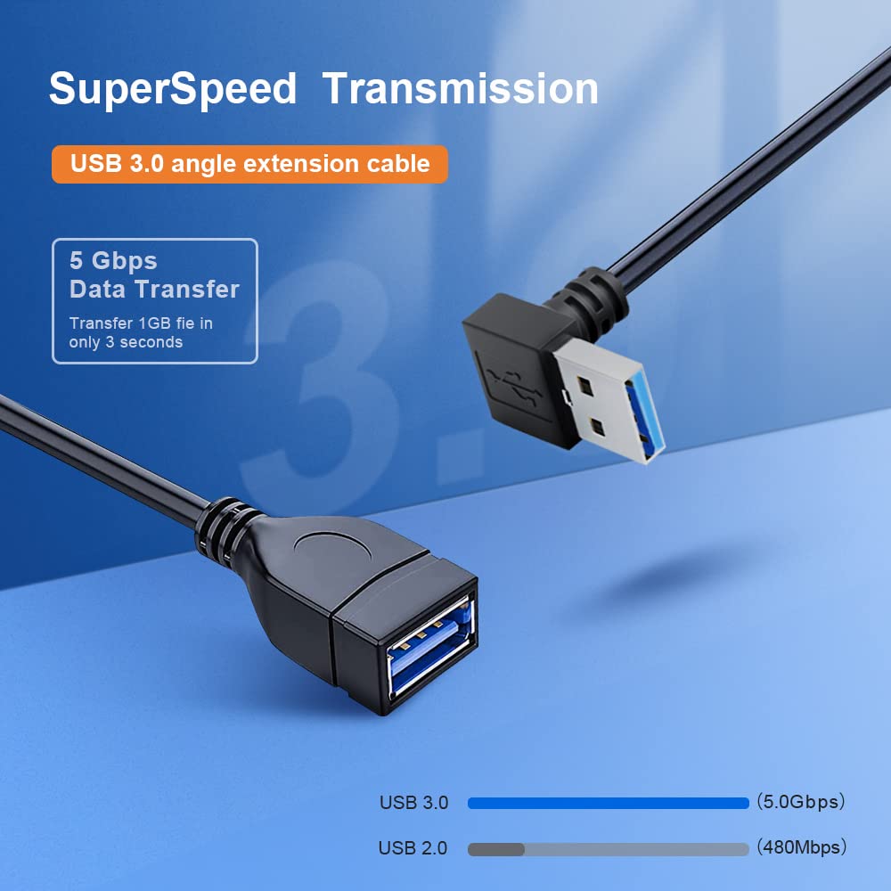 2PCS 20cm SuperSpeed USB 3.0 Male to Female Extension Data Cable Up and Down Angle