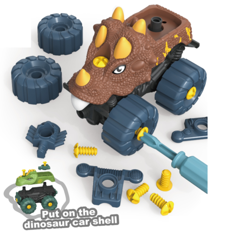 Kids Educational DIY Brown Assembled Dinosaur Car 3+