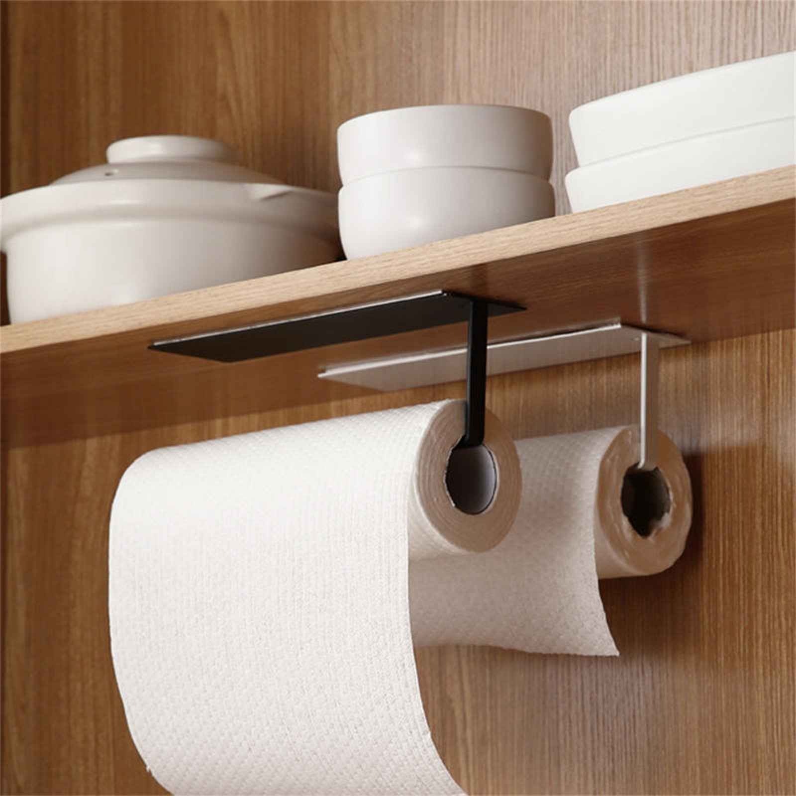 Cookingstuff Wall-Mounted Iron Kitchen Paper Cabinet Hanging Rack with Hole-Free Roll Shelf