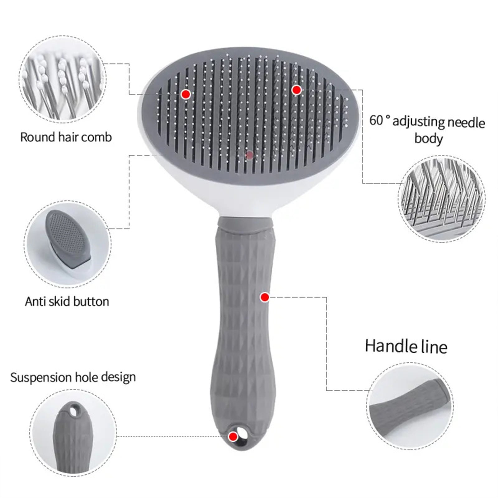 Pawfriends Pet Dog Cat Grooming Comb Brush Tool Gently Removes Loose Knots Mats Grey