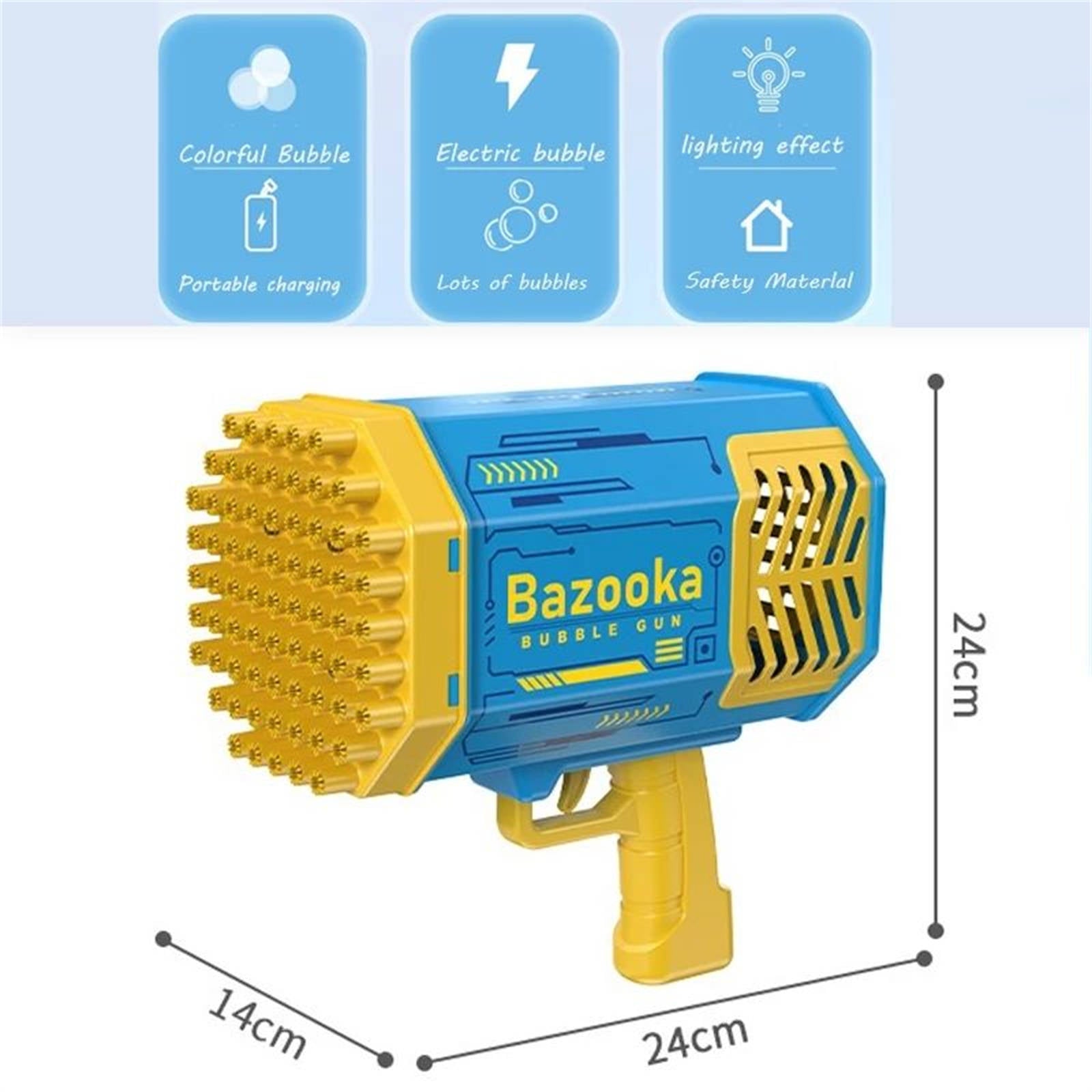 Bubblerainbow 69 Hole Electric Bubble Machine Hand-Held Rocket Gatling Bubble Gun Toy Purple