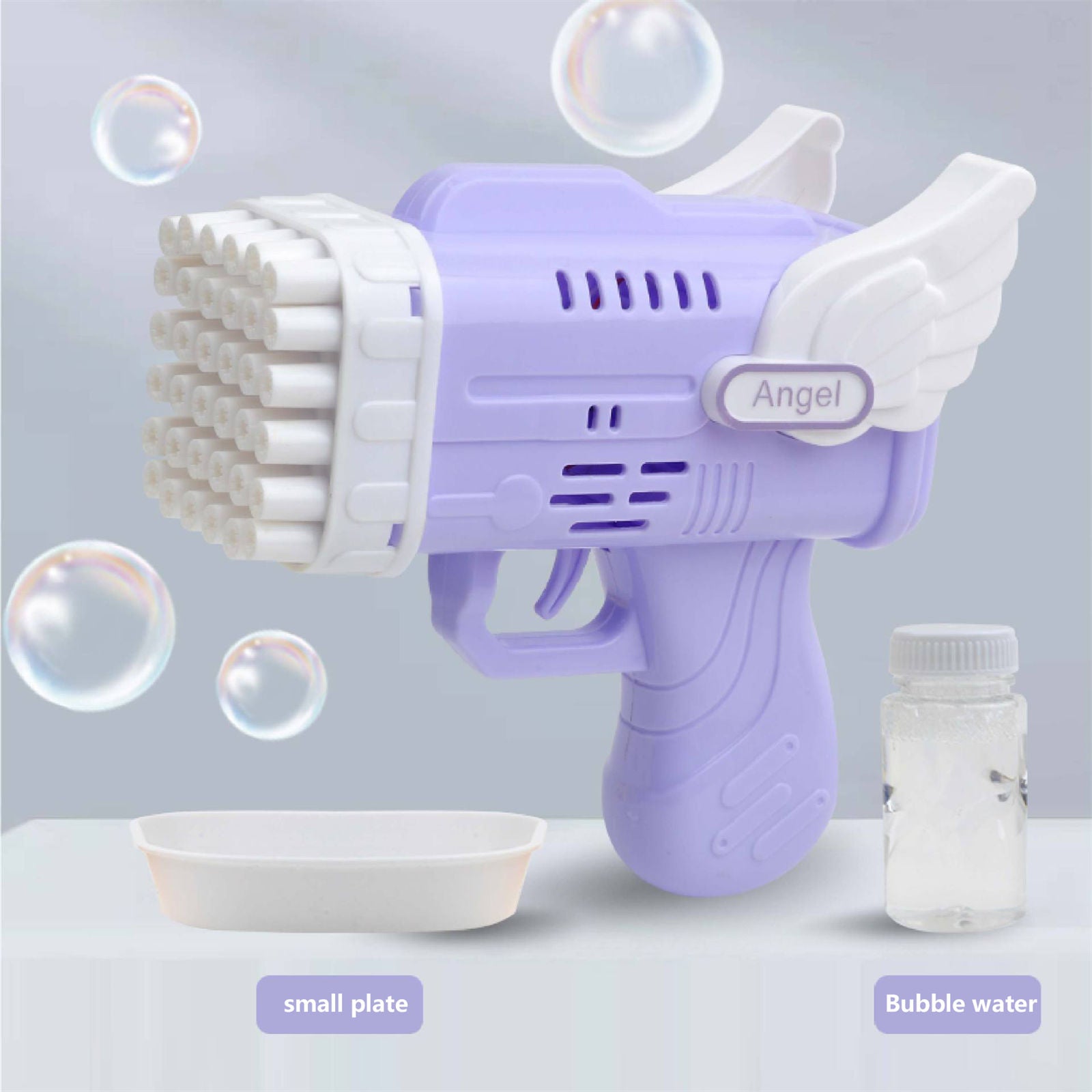 Bubblerainbow 42 Hole Angel Wing Automatic Bubble Blowing Bubble Gun Launcher Toy Purple