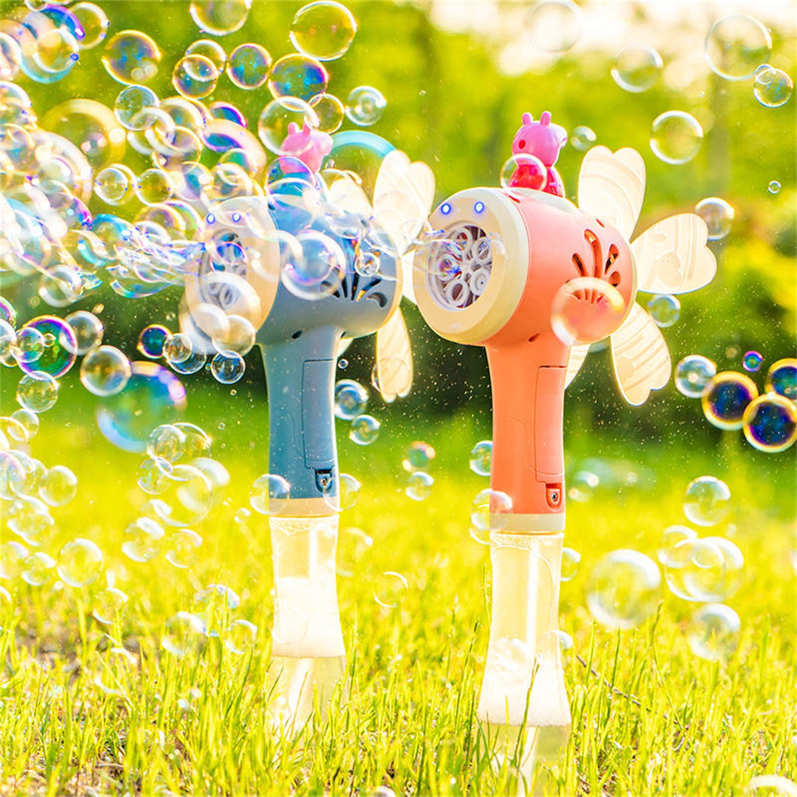 Bubblerainbow Peppa Pig Windmill Bubble Machine Hand-Held Stick Electric Bubble Toy Blue