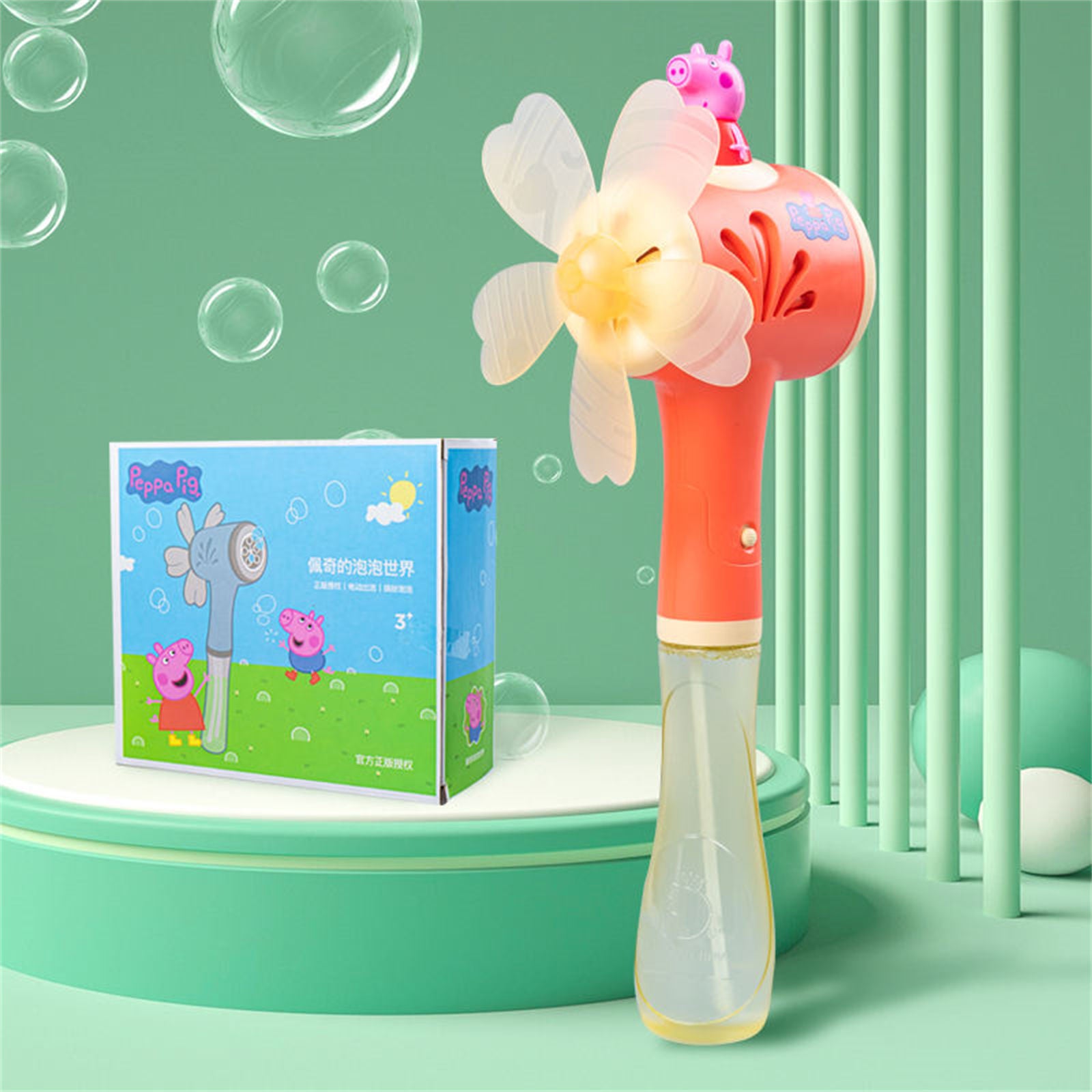 Bubblerainbow Peppa Pig Windmill Bubble Machine Hand-Held Stick Electric Bubble Toy Pink