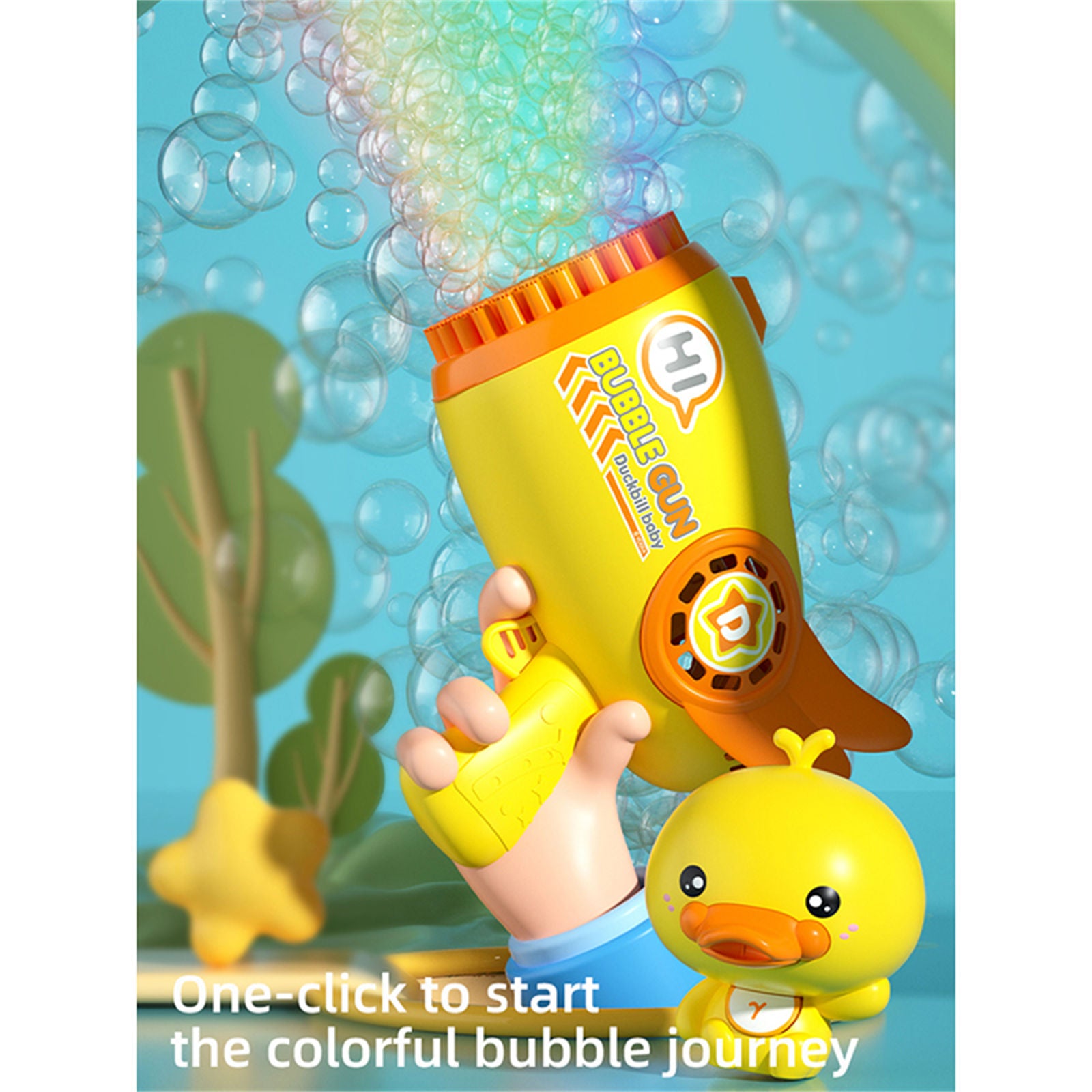 Bubblerainbow Yellow Duck 69-Hole Automatic Bubble Gun Toy Outdoor Soap Cartoon Machine