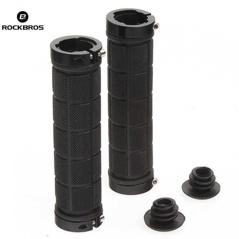 Bike Handlebar Grips MTB Mountain BMX Bike Bicycle Soft BLACK Fixed Double Lock Screw Tight Grips - Easy Fit - Rockbros