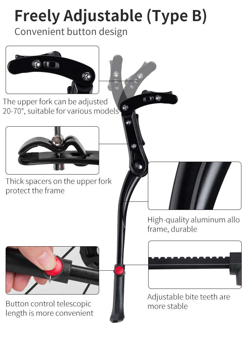 Adjustable Bike Stand One Size Fits All - ROCKBROS Mountain Bike Standard Kick Stand Parking Adjustable 40cm Removable - Photo Shoot