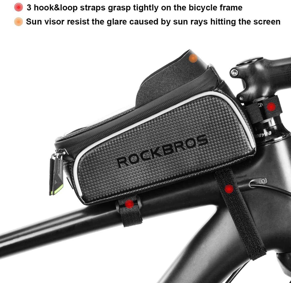 Top Tube Bike Bag With Phone Case Holder Plastic Cover for MTB Mountain Road Commuter Ebike Tourer or Scooter Rockbros