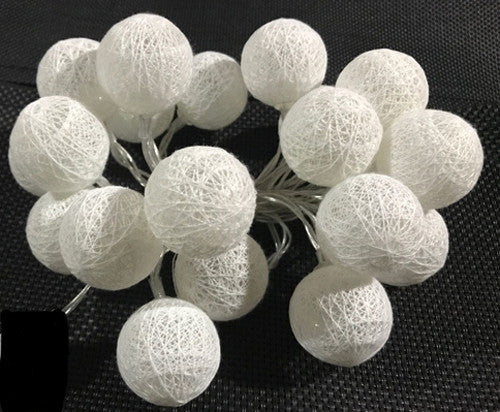 1 Set of 20 LED White 5cm Cotton Ball Battery Powered String Lights Christmas Gift Home Wedding Party Bedroom Decoration Outdoor Indoor Table Centrepiece