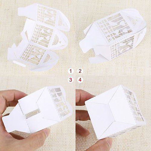 White Dove Bird Heart Wedding Bomboniere Favor Lolly Gift Card Box - 10 Pack