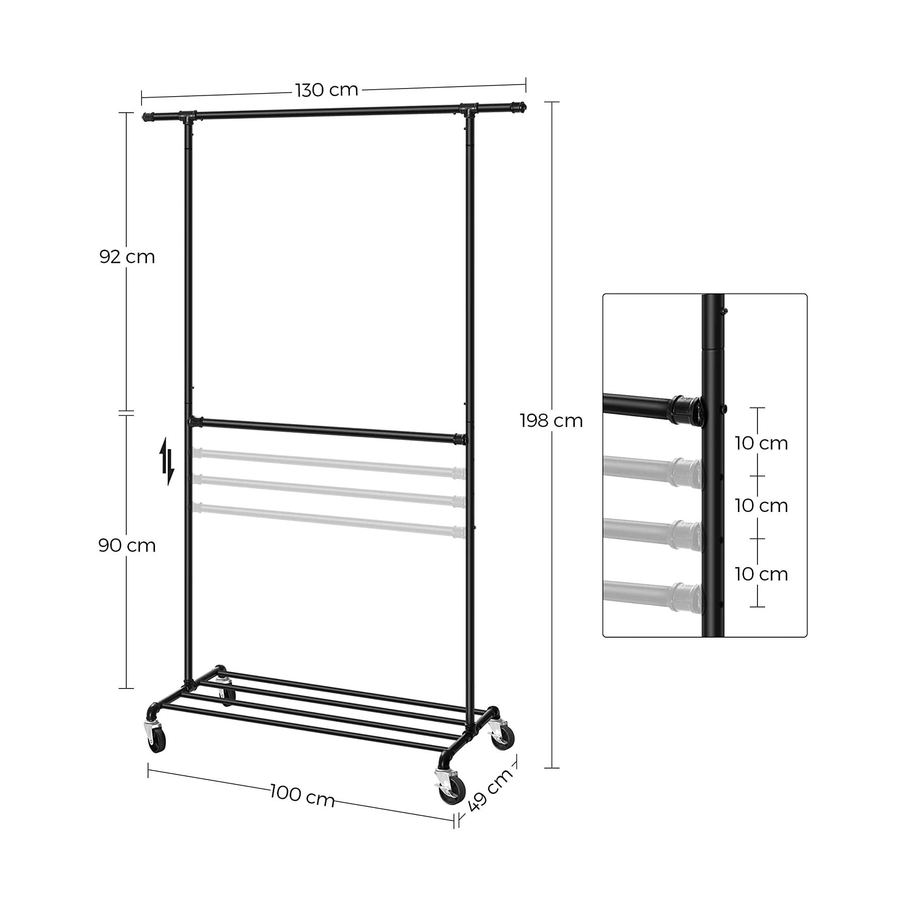 SONGMICS Industrial Clothes Rack on Wheels Maximum load of 110 Kg