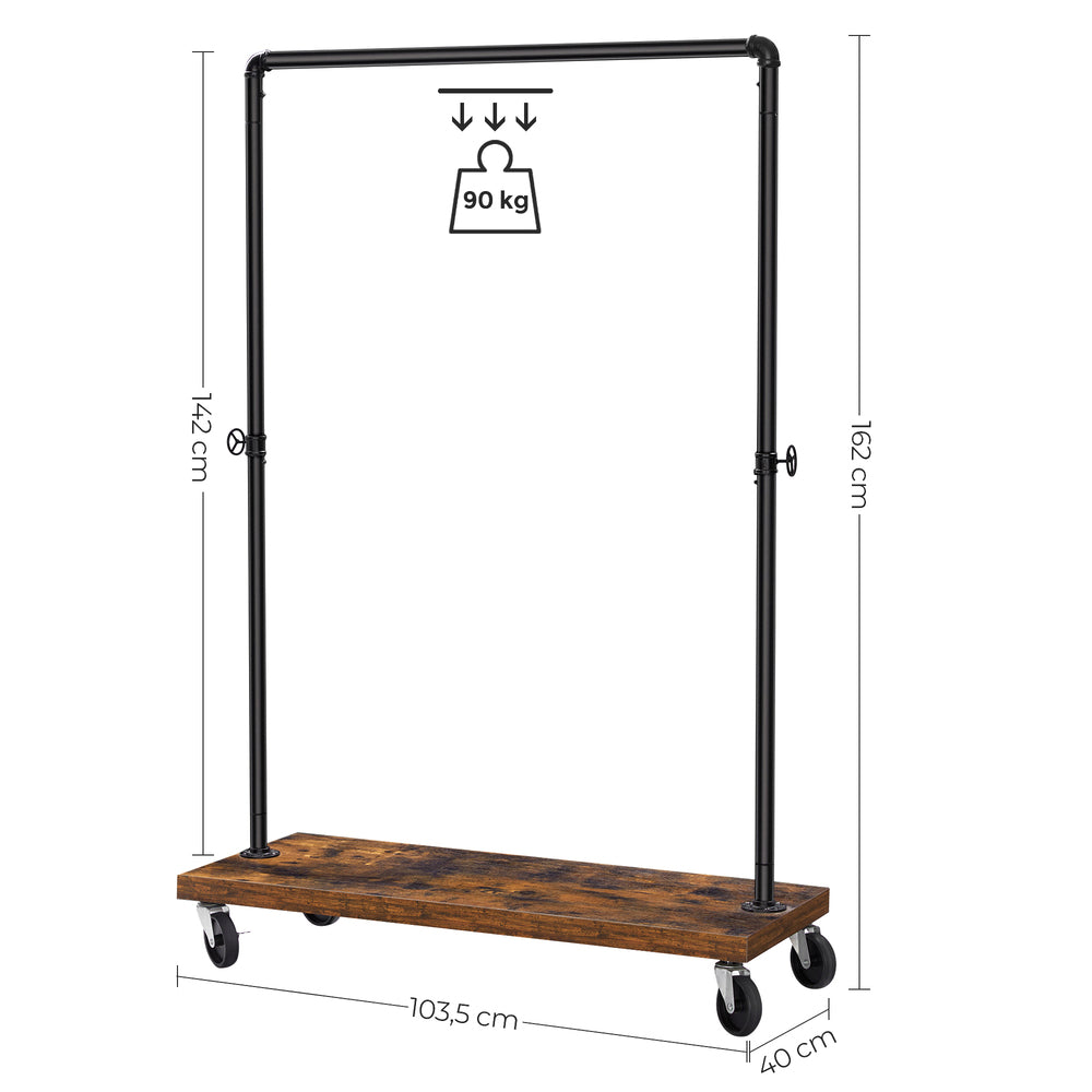 VASAGLE Industrial Pipe Style Rolling Garment Rack with Shoe Shelf