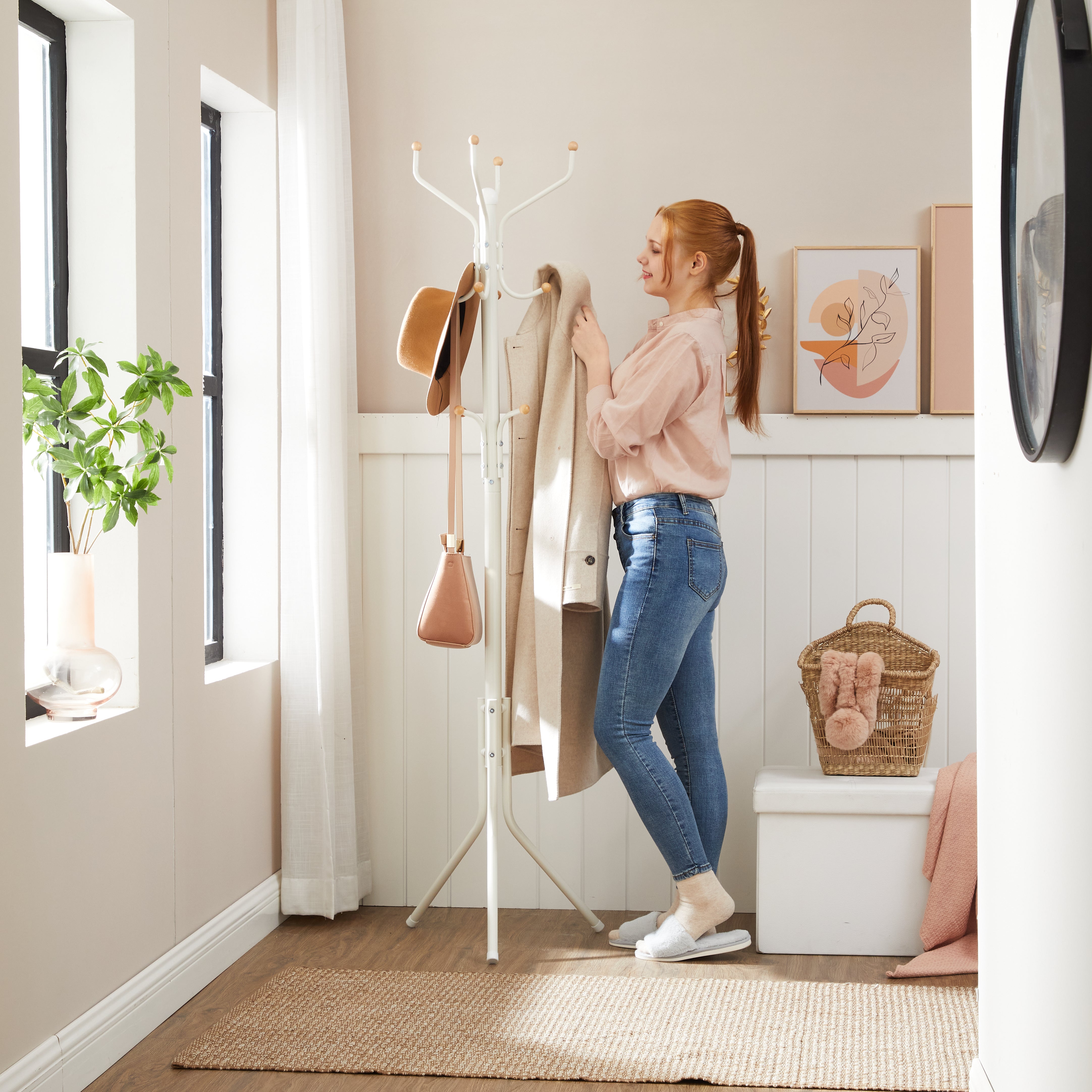 SONGMICS Metal Coat Rack Creamy White