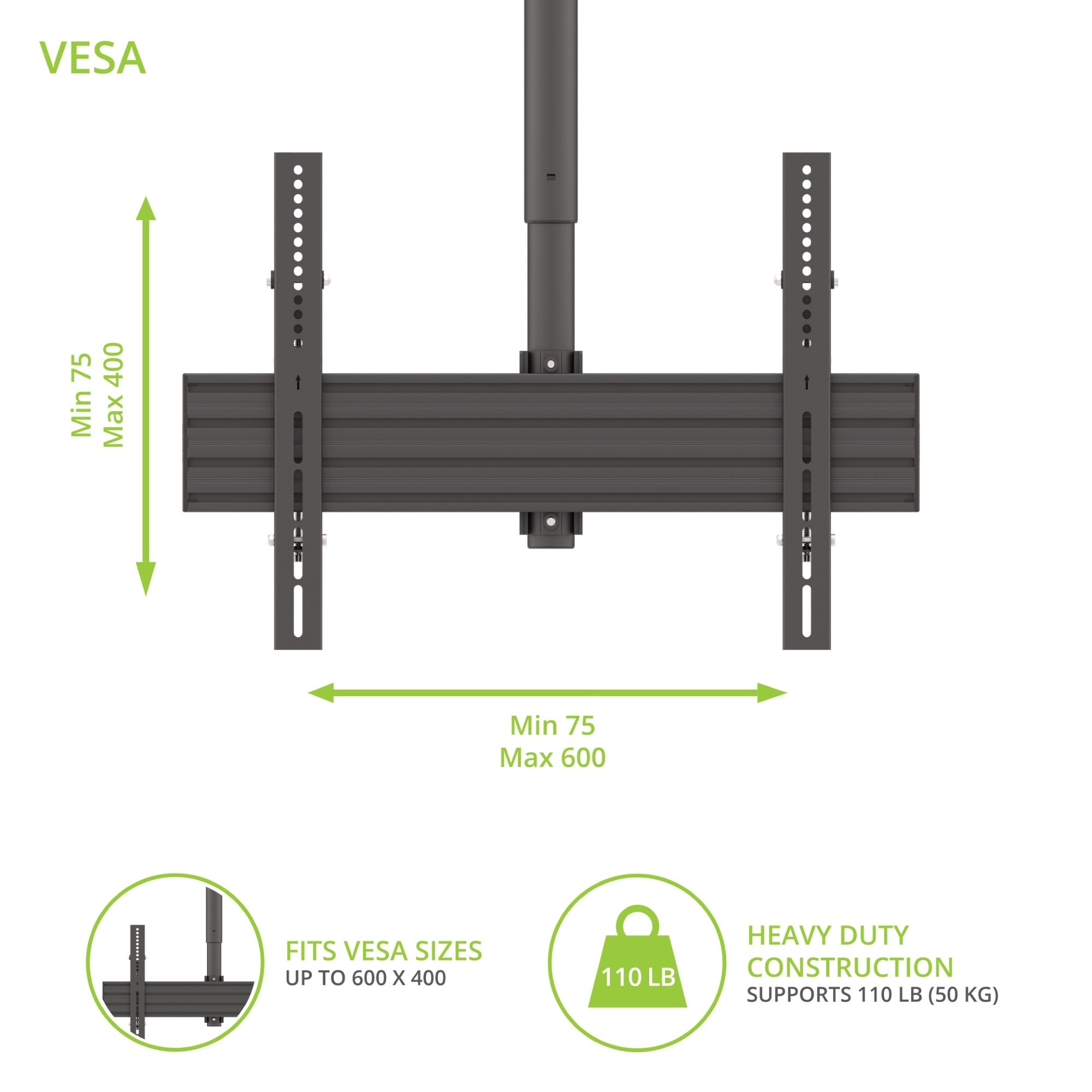 Kanto CM600SG Stainless Steel Outdoor Ceiling TV Mount for 37-inch to 70-inch TVs, Black