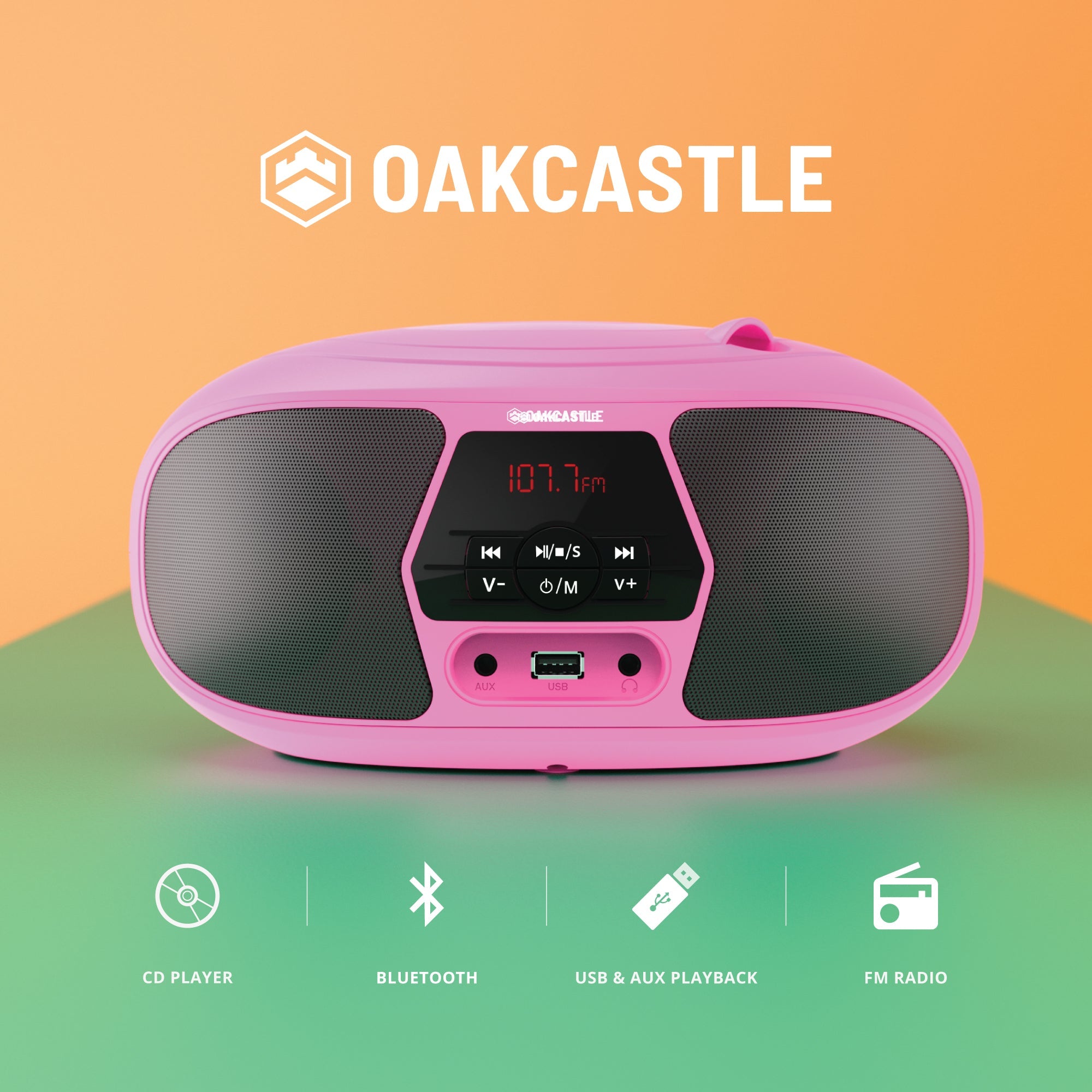 Majority Oakcastle BX200 Portable Bluetooth CD Player - Pink