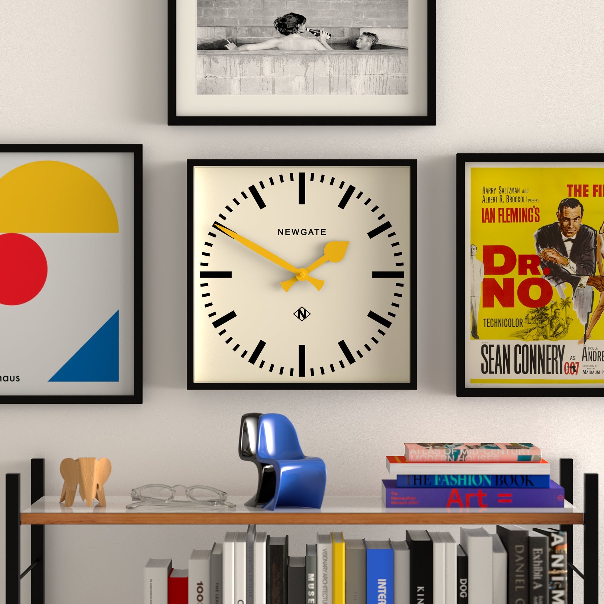 Newgate Number Five Wall Clock Black Yellow Hands