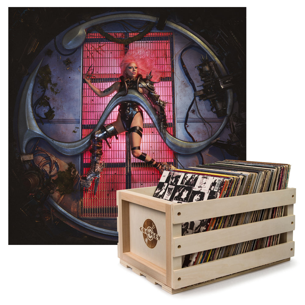 Crosley Record Storage Crate & Lady Gaga Chromatica - Vinyl Album Bundle