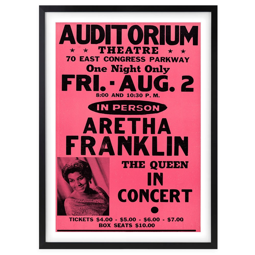 Wall Art's Aretha Franklin - Auditorium Theatre - 1974 Large 105cm x 81cm Framed A1 Art Print