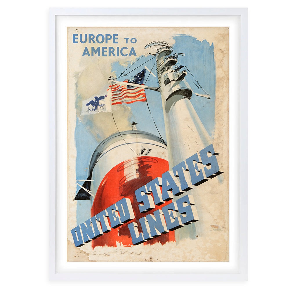 Wall Art's Europe America United States Lines Large 105cm x 81cm Framed A1 Art Print